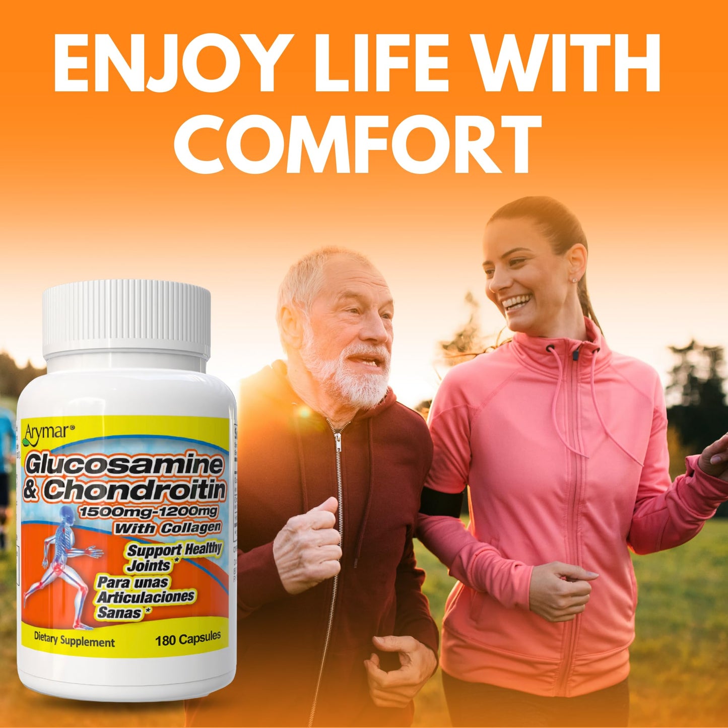 Arymar Glucosamine 1500 mg and Chondroitin 1200 mg with Collagen Joint Health Supplement Capsules, 90 Count