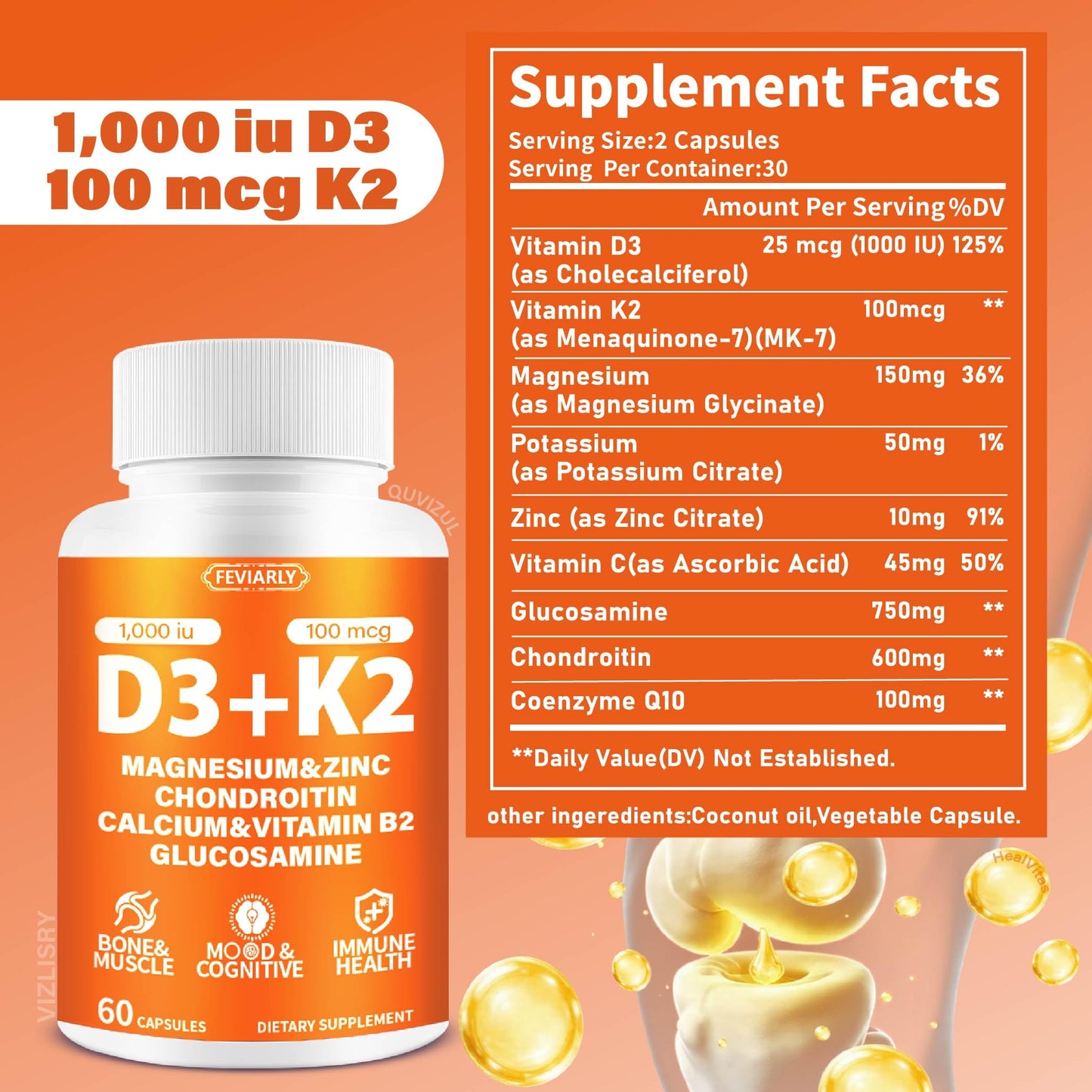 Feviarly Vitamin D3 K2 Supplement Gummy 5 Count