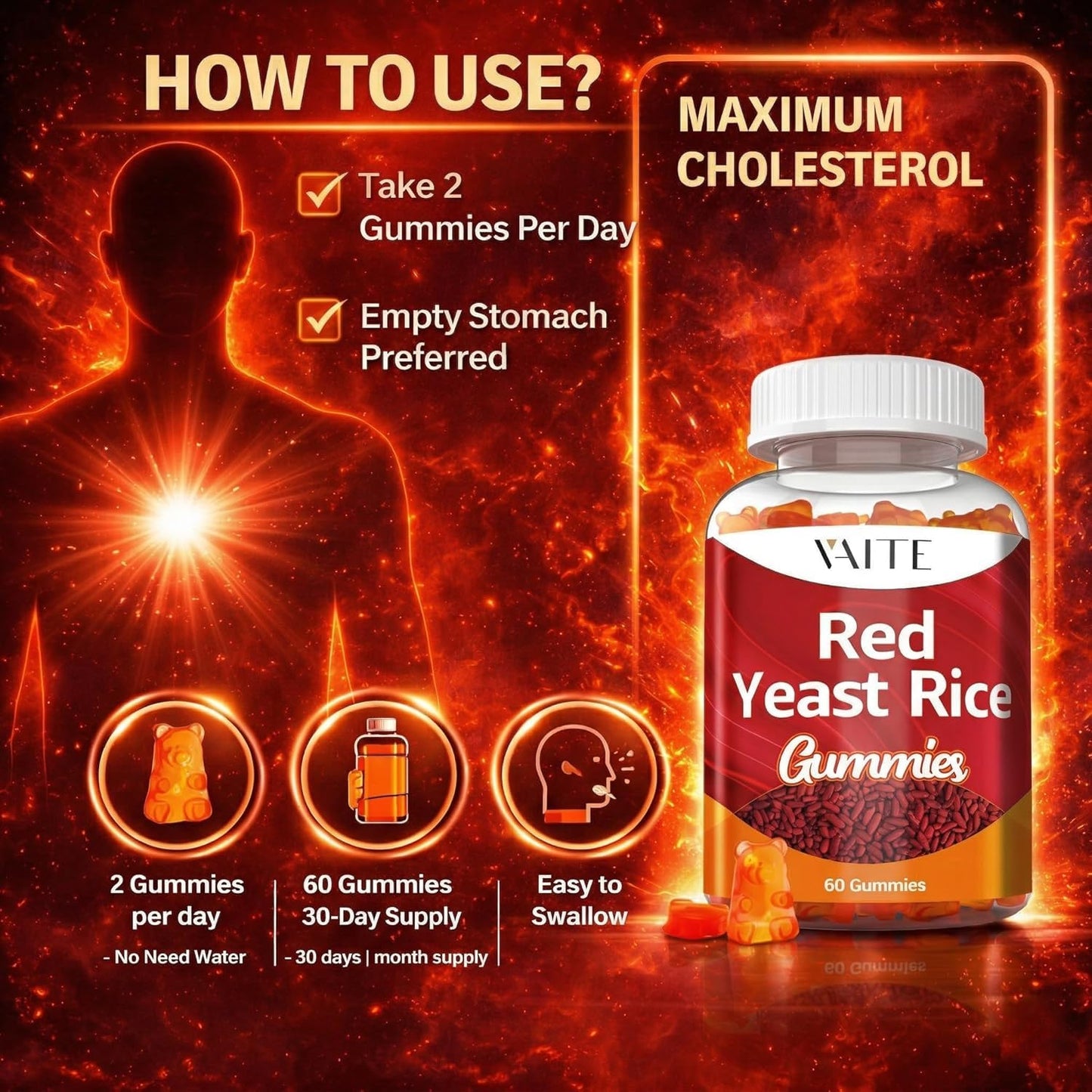 VAITE Red Yeast Rice with CoQ10 Gummies 60 Count