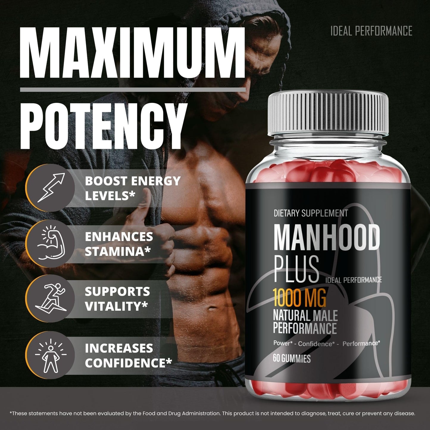 IDEAL PERFORMANCE Manhood Plus Gummies Gummy 60 Count