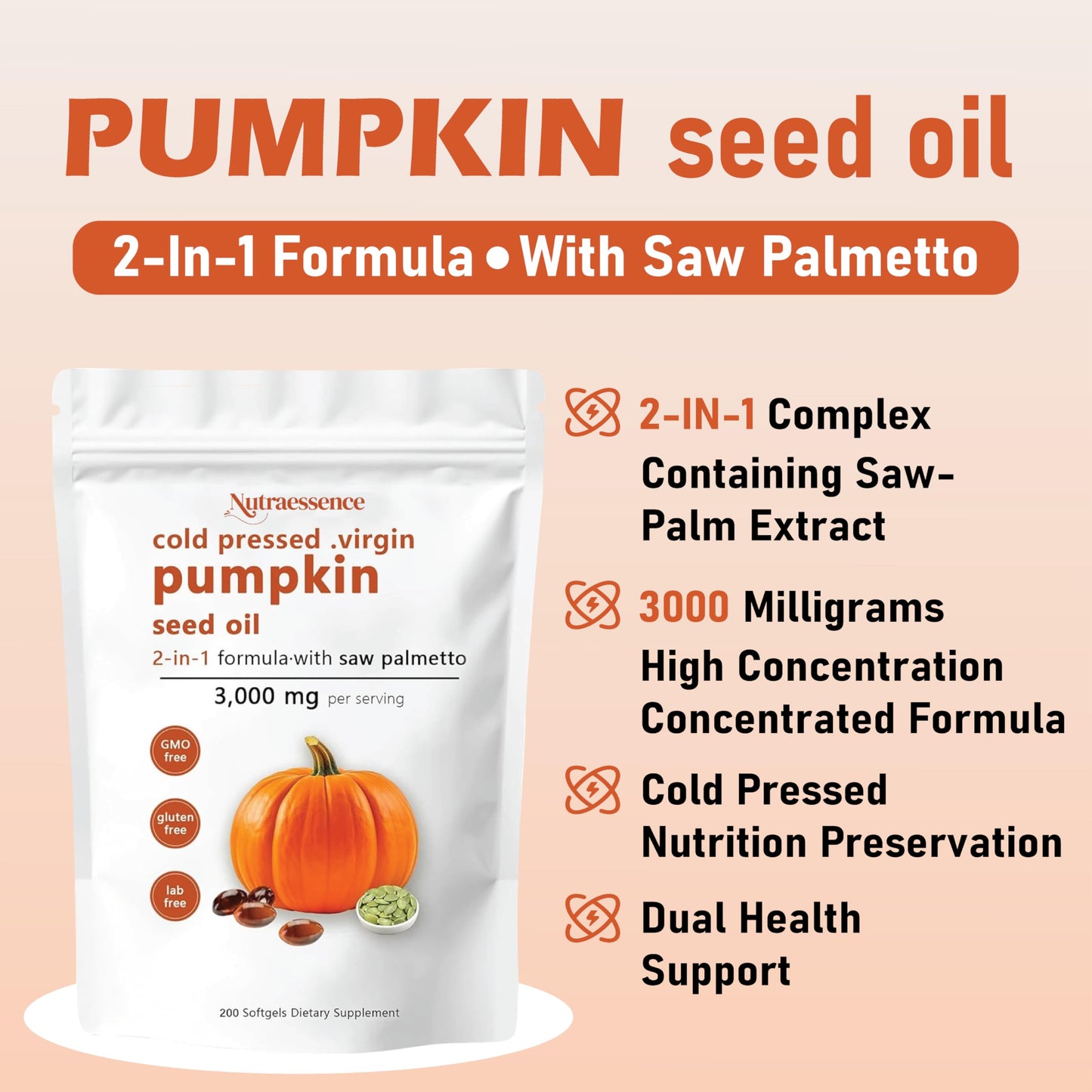 Savari Nutra Essence Pumpkin Seed Oil with Saw Palmetto Softgels 200 Count