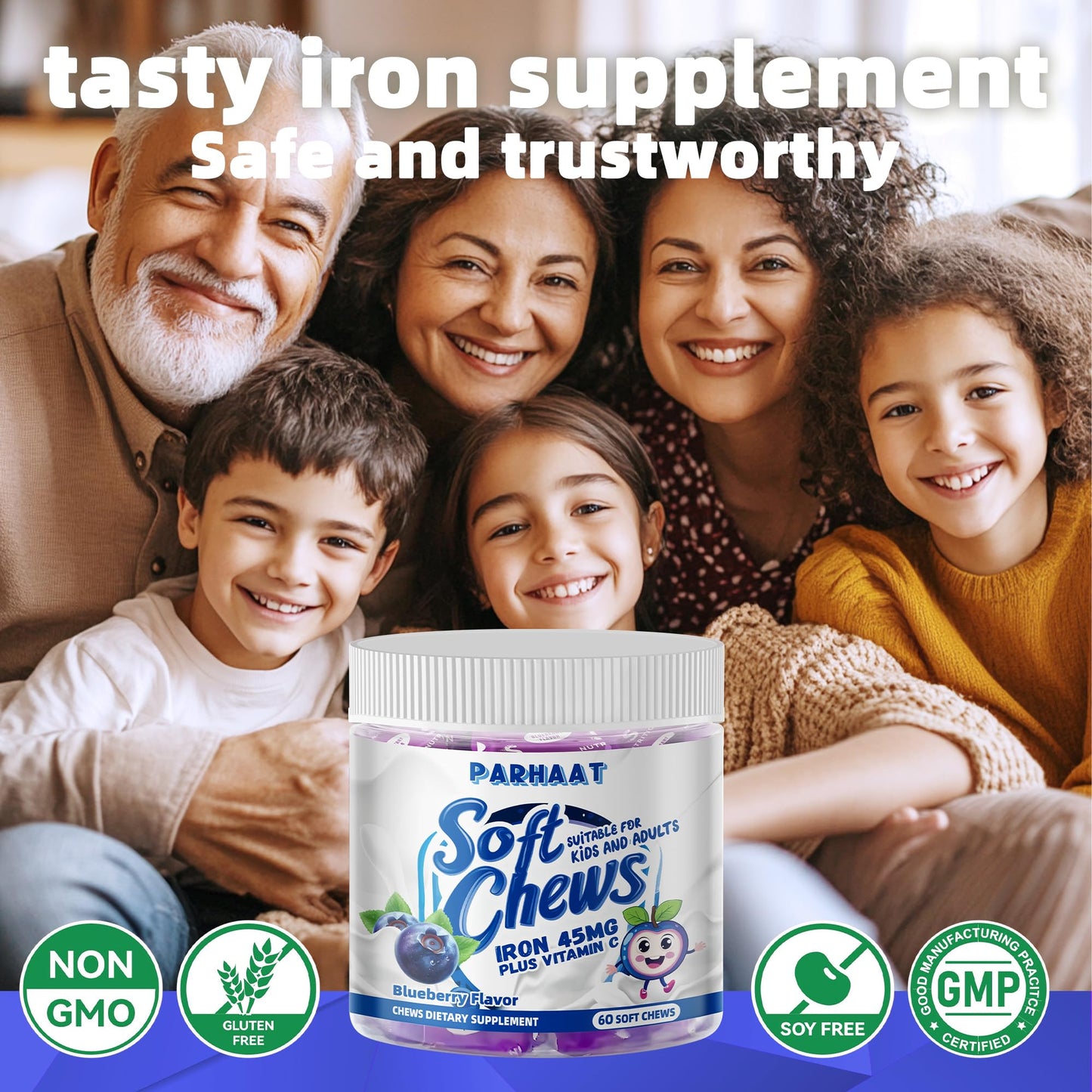 Parhaat Iron Soft Chews with Vitamin C 60 Count