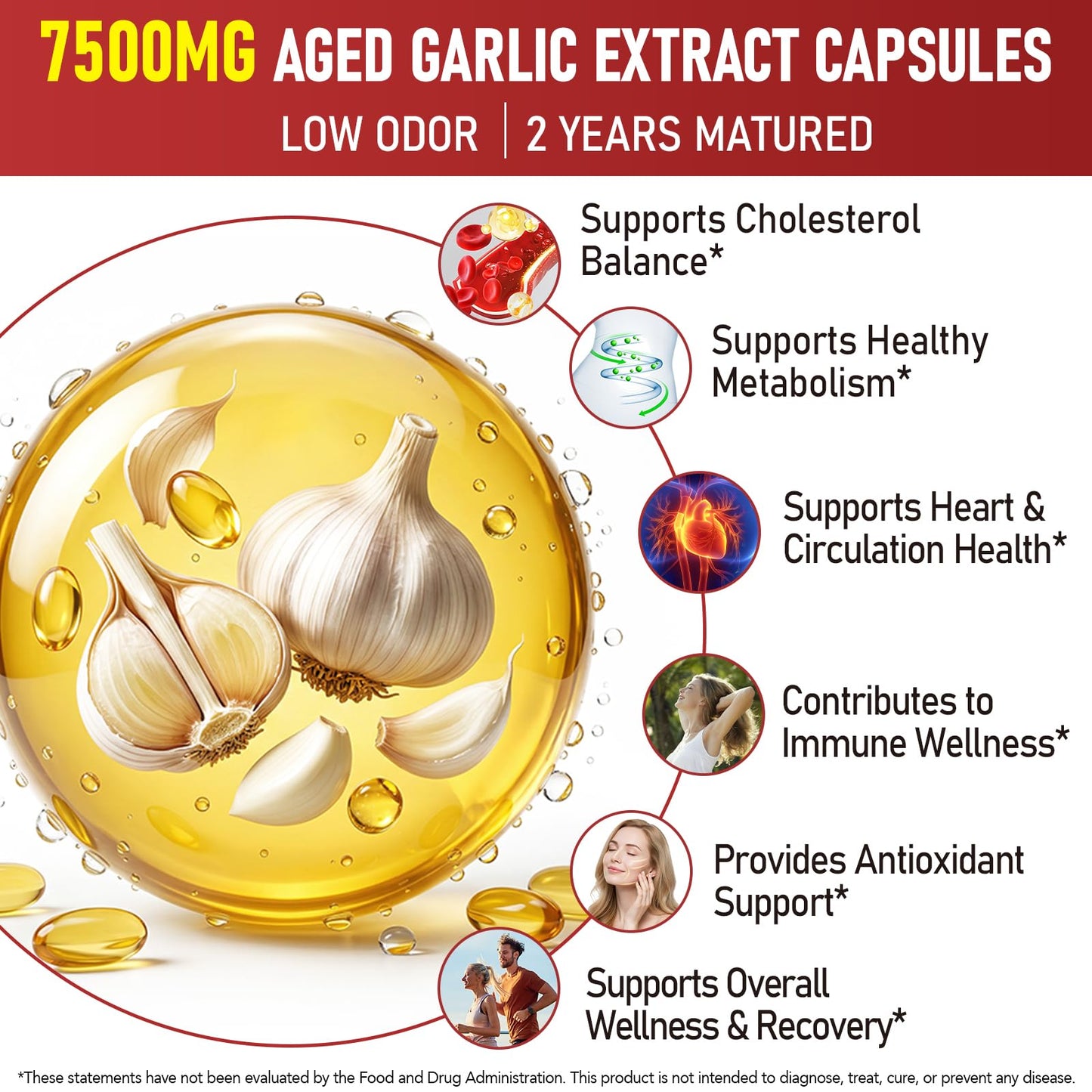 USBSREGARDS Aged Garlic Extract Capsules with Magnesium, Vitamin B1 & B9, 120 Capsules