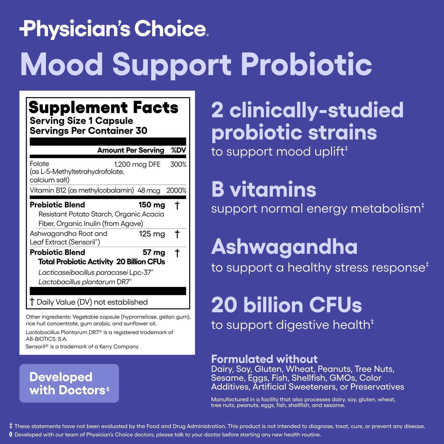 Physician's CHOICE Mood Support Probiotic Capsule, 30 Capsules