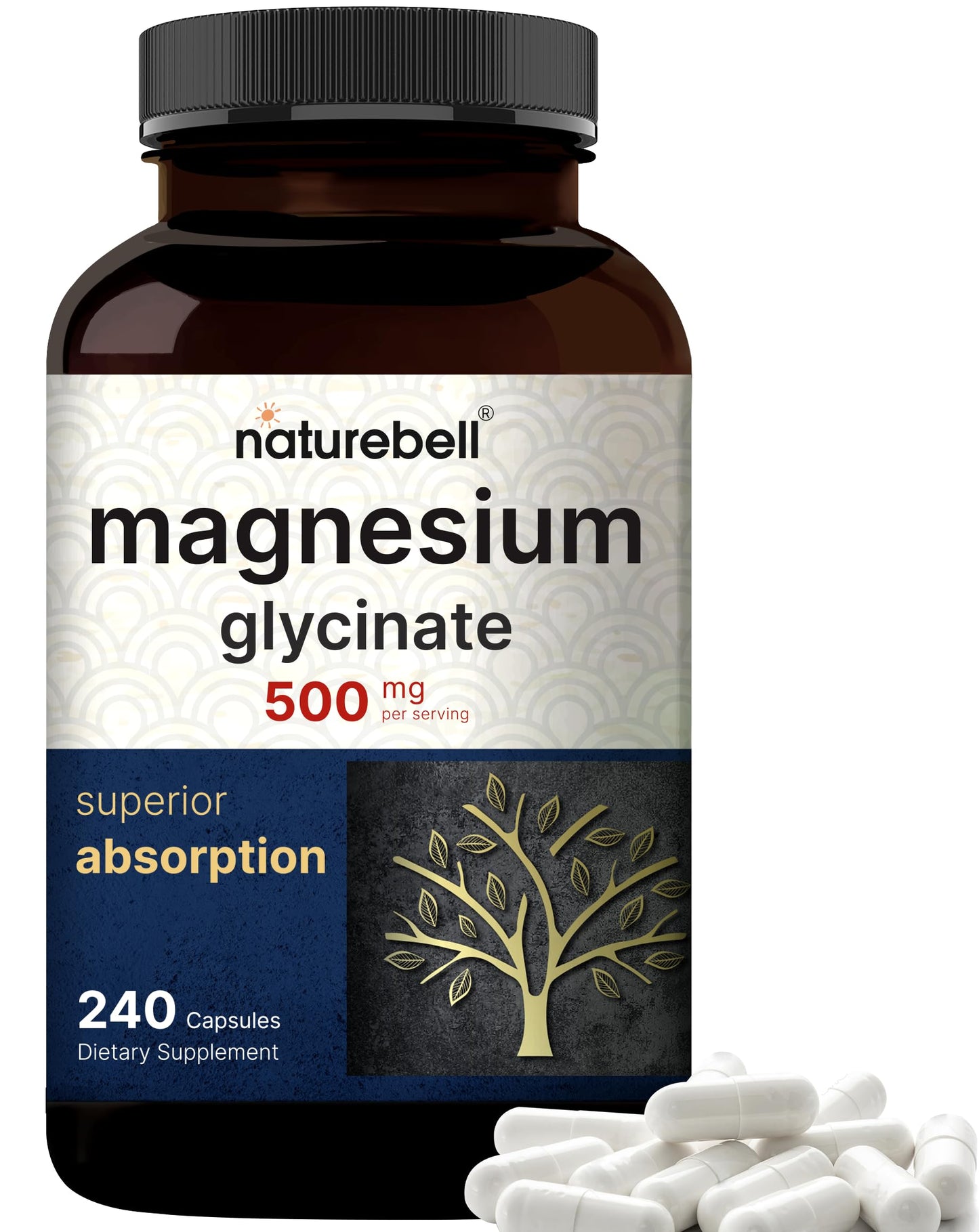 NatureBell Magnesium Glycinate Capsules 500mg, 360 Capsules