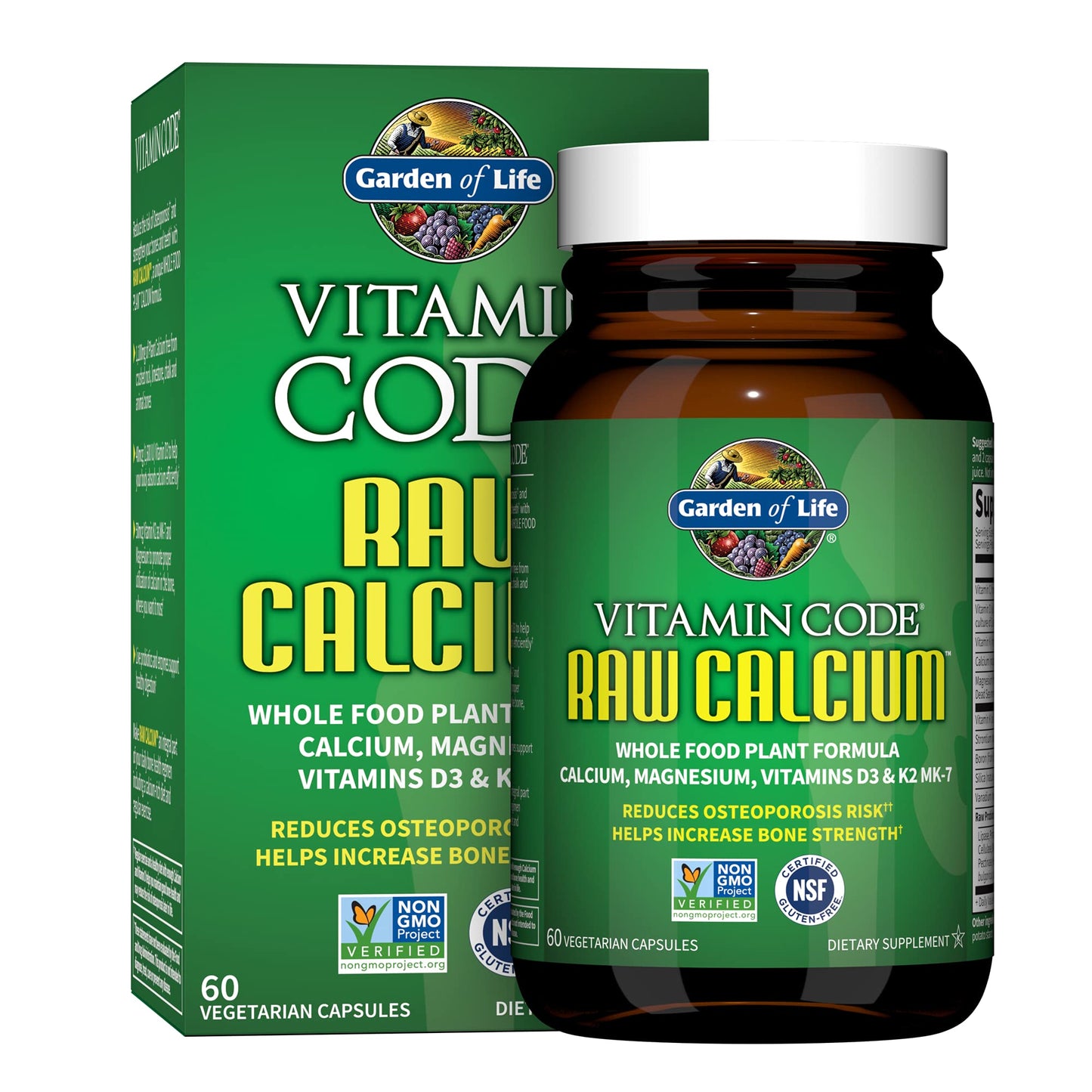Garden of Life Raw Calcium Supplement for Women and Men - Vitamin Code Made from Whole Foods with Magnesium, K2, Vitamin D3 and Vitamin C Plus Probiotics for Digestion Capsule, 60 Count