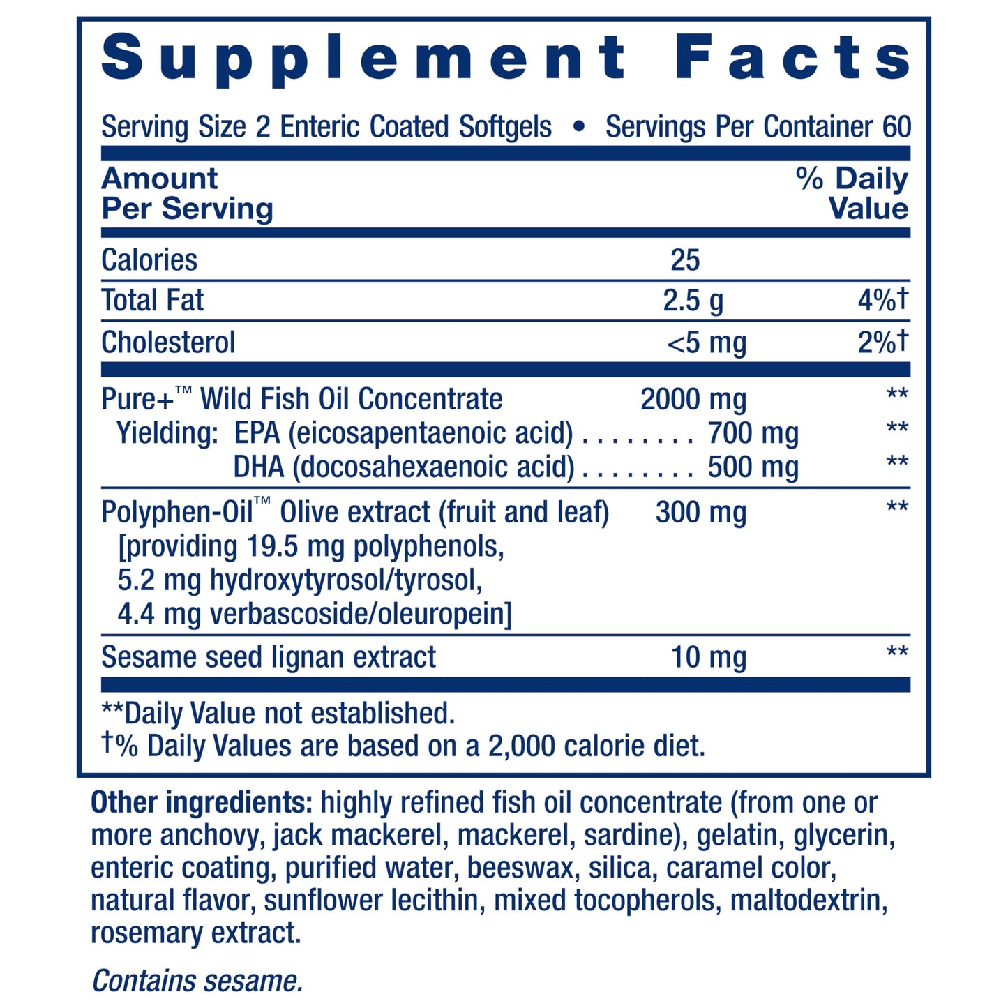 Life Extension Super Omega-3 EPA/DHA Fish Oil with Sesame Lignans & Olive Extract Softgels, 120 Count