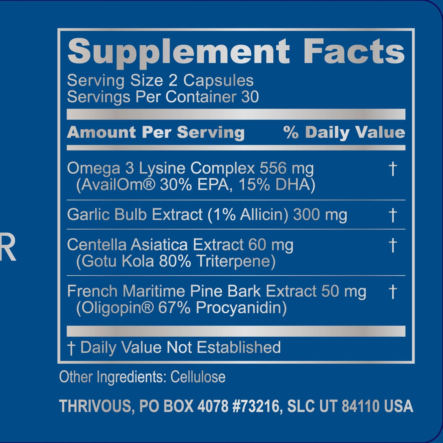 Thrivous Omega Cardioprotector Advanced Heart & Circulation Support Supplement with AvailOm Omega-3, Garlic, Gotu Kola, Oligopin Pine Bark 60 Capsules