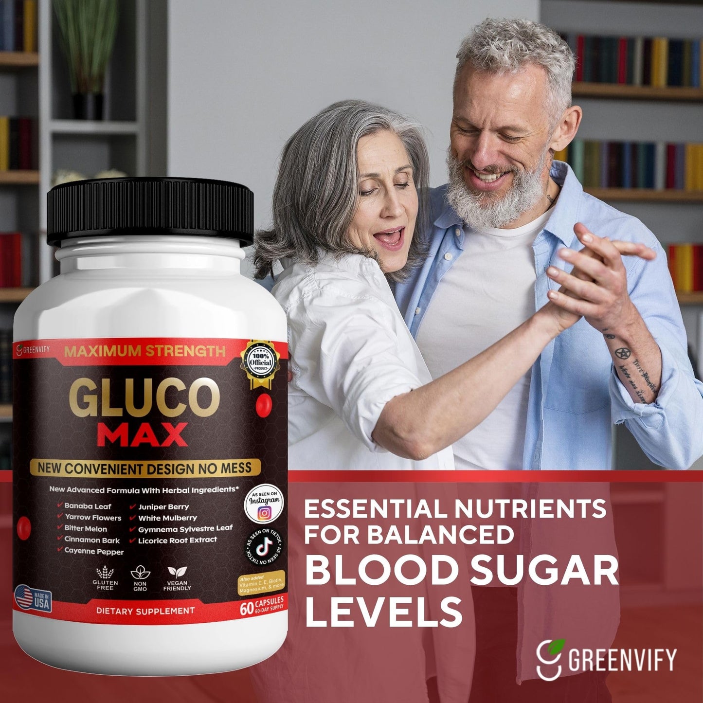 GREENVIFY Gluco Max Supplement Maximum Strength Herbal Formula with Banaba Leaf Capsule, 60 Capsules