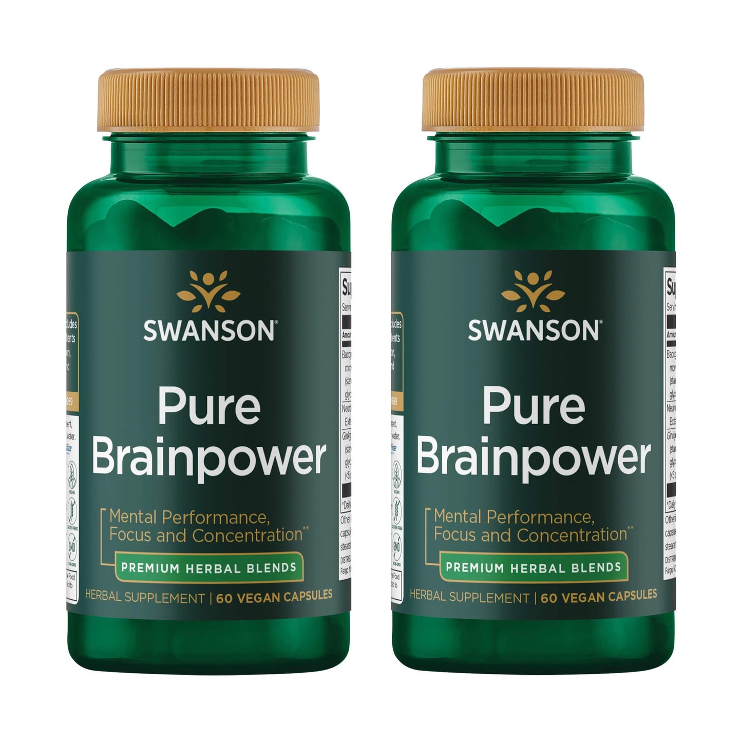 Swanson Pure Brainpower Brain Health Cognitive Memory Focus Support Brain-Derived Neurotrophic Factor (BDNF) Herbal Supplement (Ginkgo Biloba, Bacopa Monnieri) Capsules 120