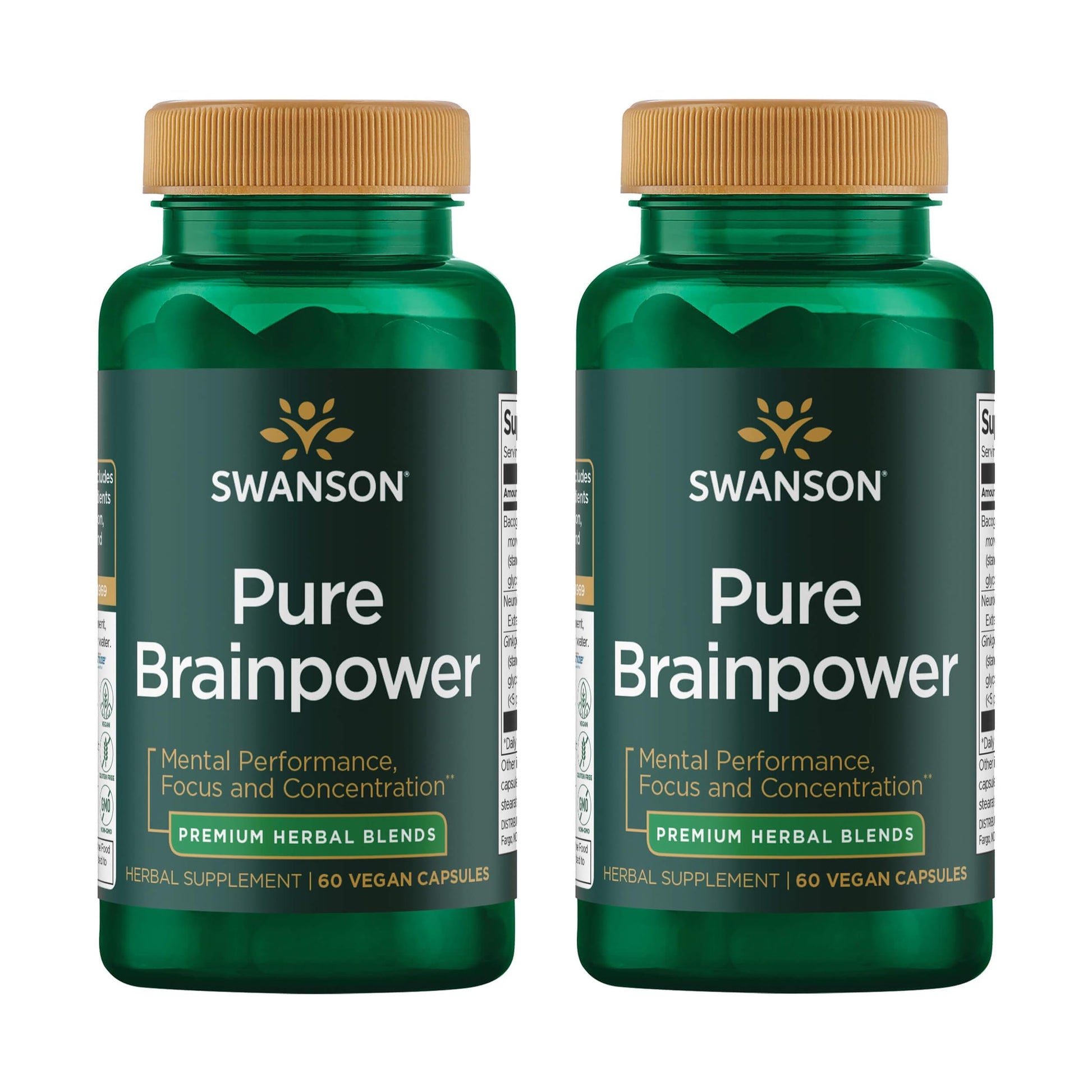Swanson Pure Brainpower Brain Health Cognitive Memory Focus Support Brain-Derived Neurotrophic Factor (BDNF) Herbal Supplement (Ginkgo Biloba, Bacopa Monnieri) Capsules 120