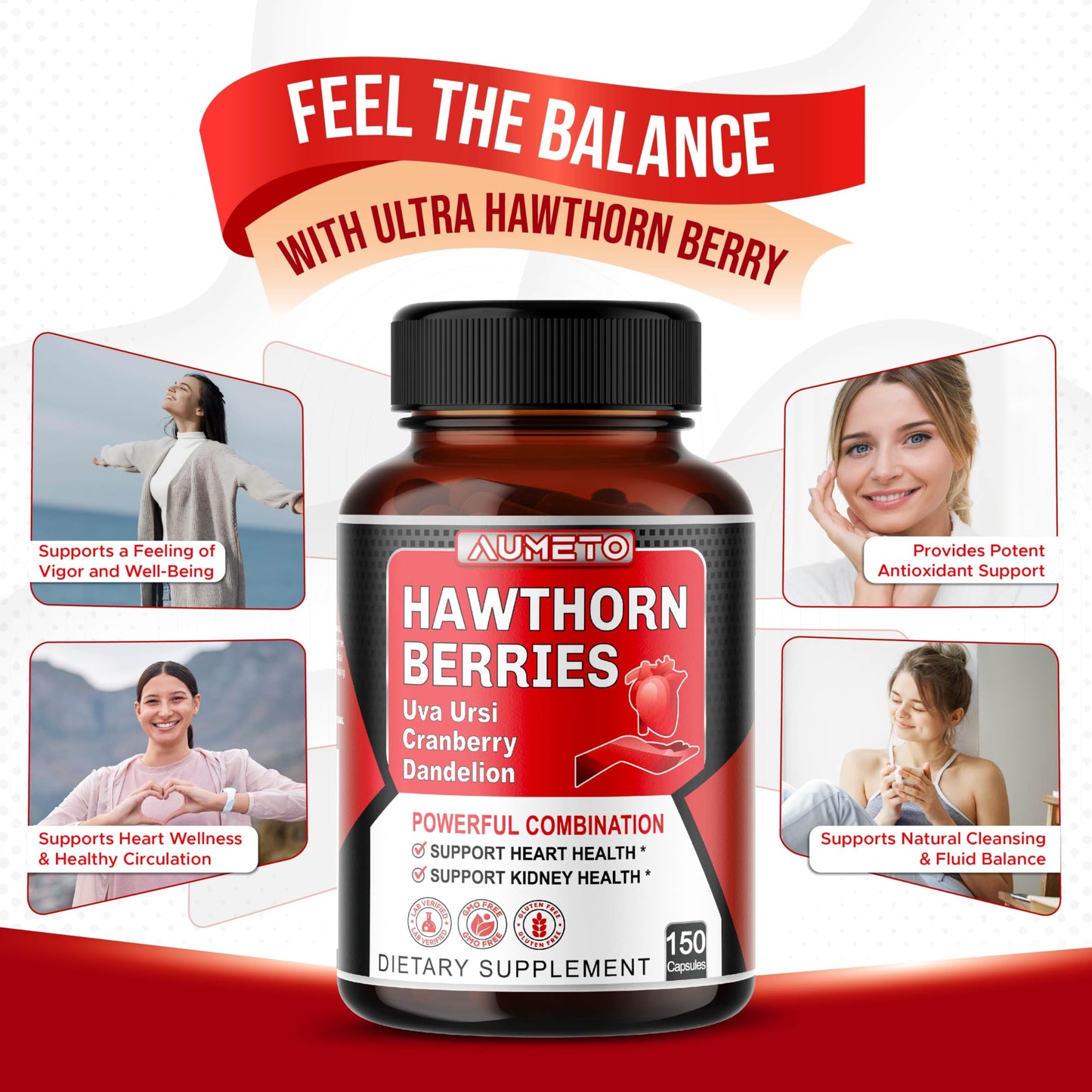 AUMETO 7 in 1 Ultra Hawthorn Berry Capsules, 150 Count