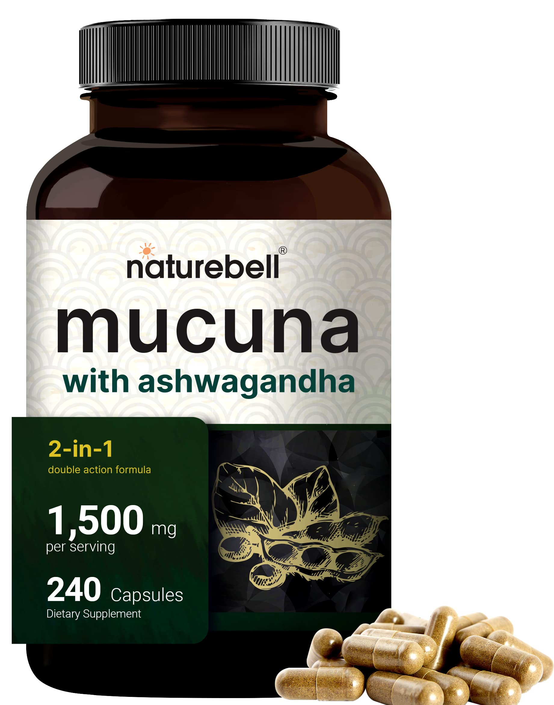 NatureBell Mucuna Pruriens Capsules, 1500mg per Serving, 240 Capsules