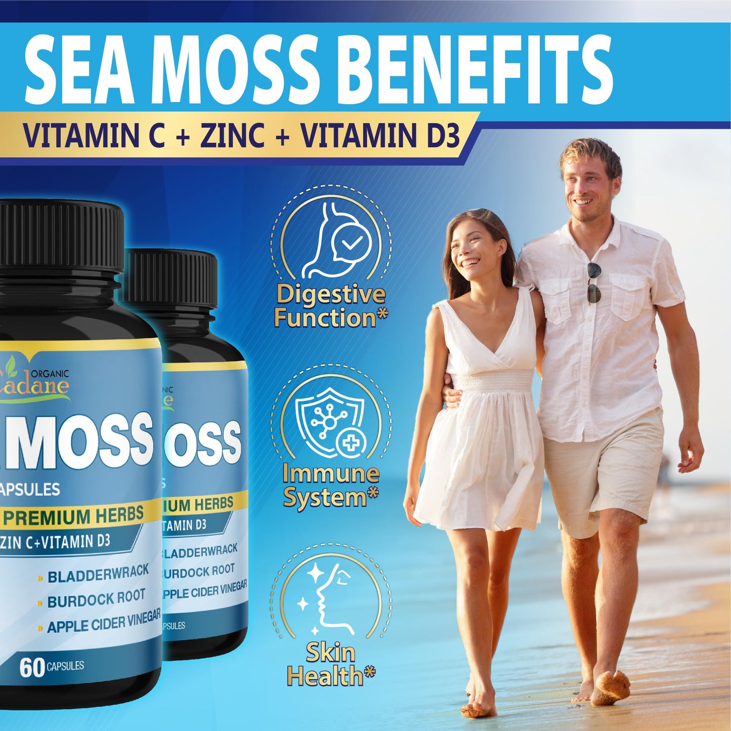 Organic Cadane Irish Sea Moss Powder Capsules, 60 Capsules
