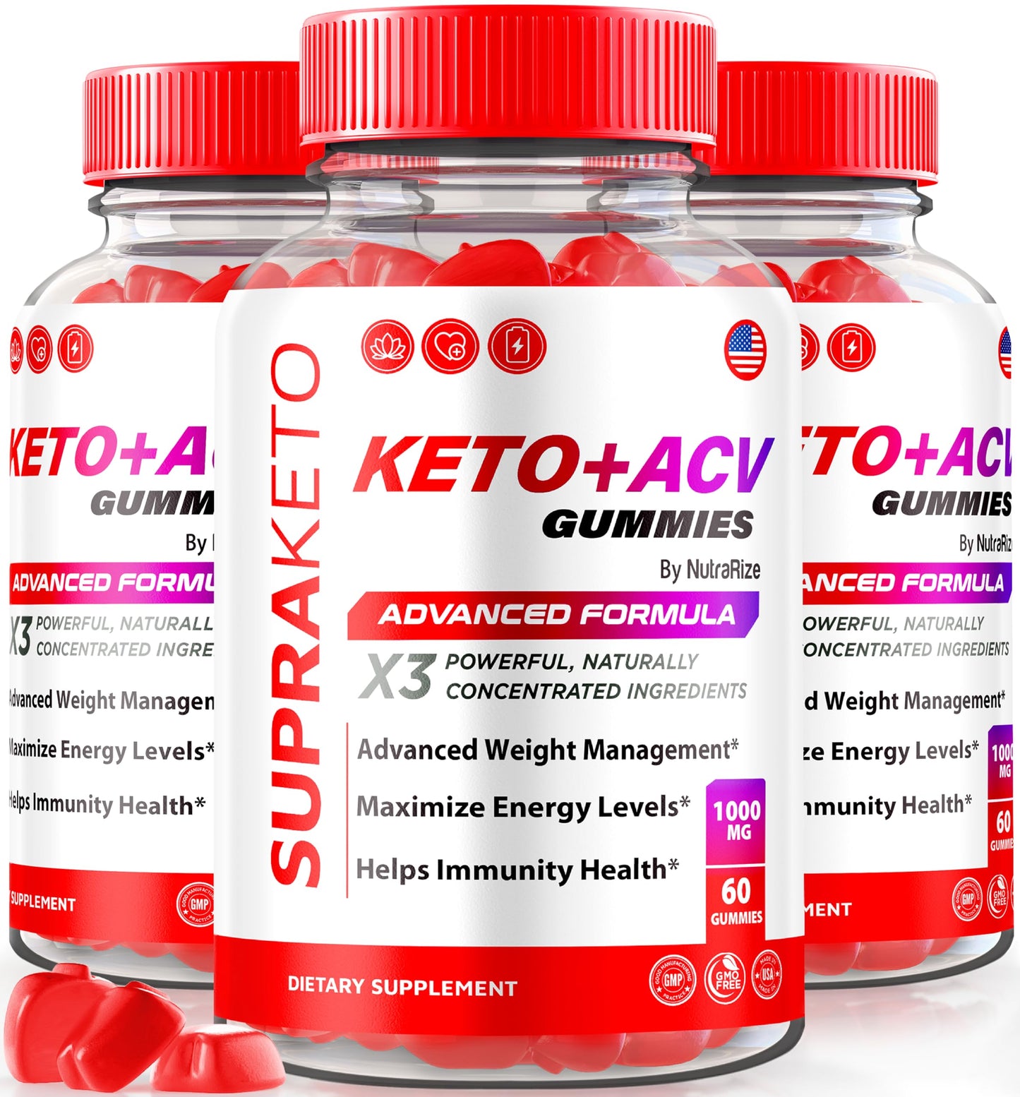NutraRize Supra Keto ACV Gummies, 180 Gummies