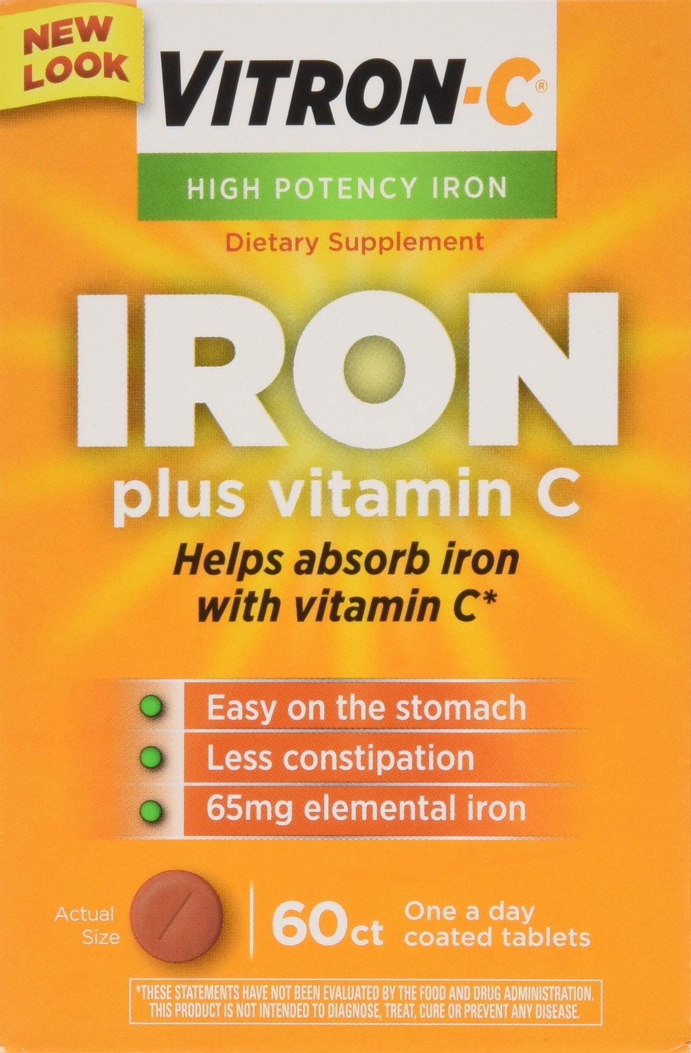 Vitron-C High Potency Iron Plus Vitamin C Tablets, 180 Tablets