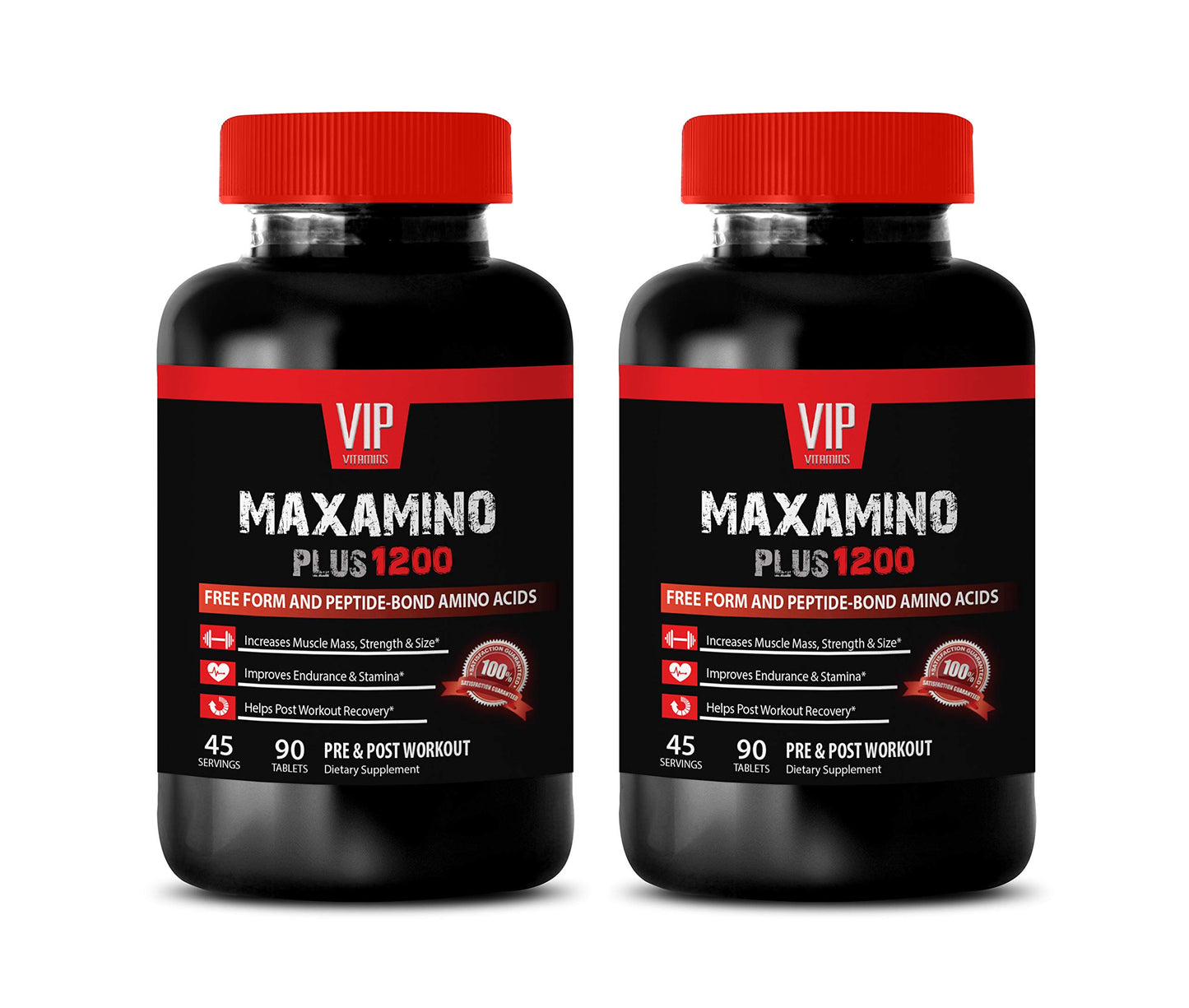 VIP VITAMINS MAXAMINO Plus 1200 mg PRE & POST Workout Amino Acid Capsules, 2 Bottles (180 Tablets)