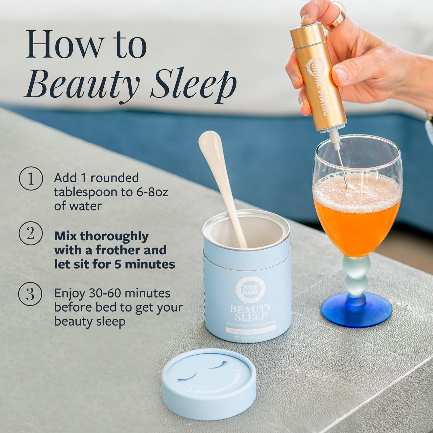 Shore Magic Beauty Sleep Marine Collagen Powder, 4.9 oz, with Magnesium Citrate & L-Theanine, Melatonin Free, Orange Vanilla