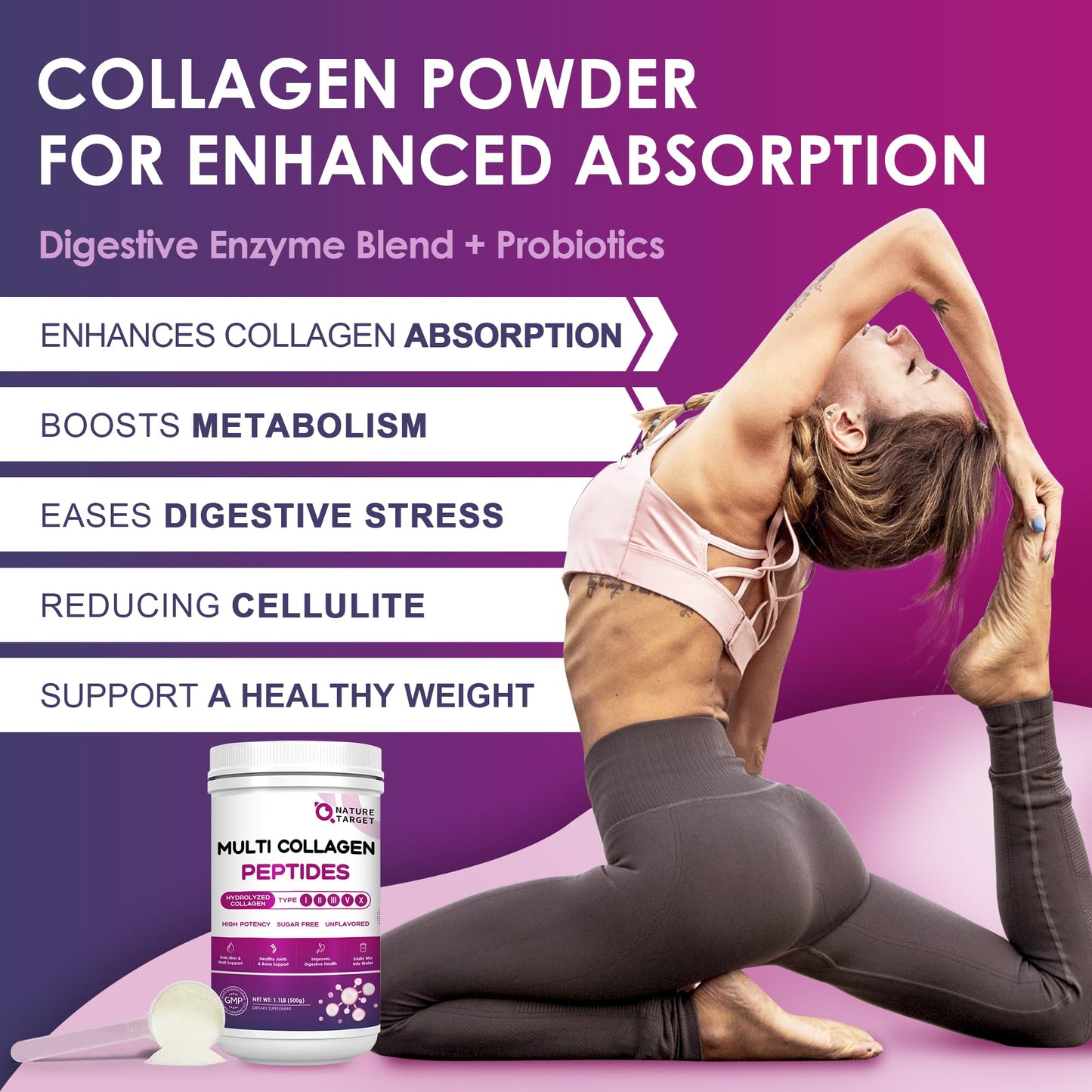 NATURE TARGET Multi Collagen Peptides Powder, 17.63 oz