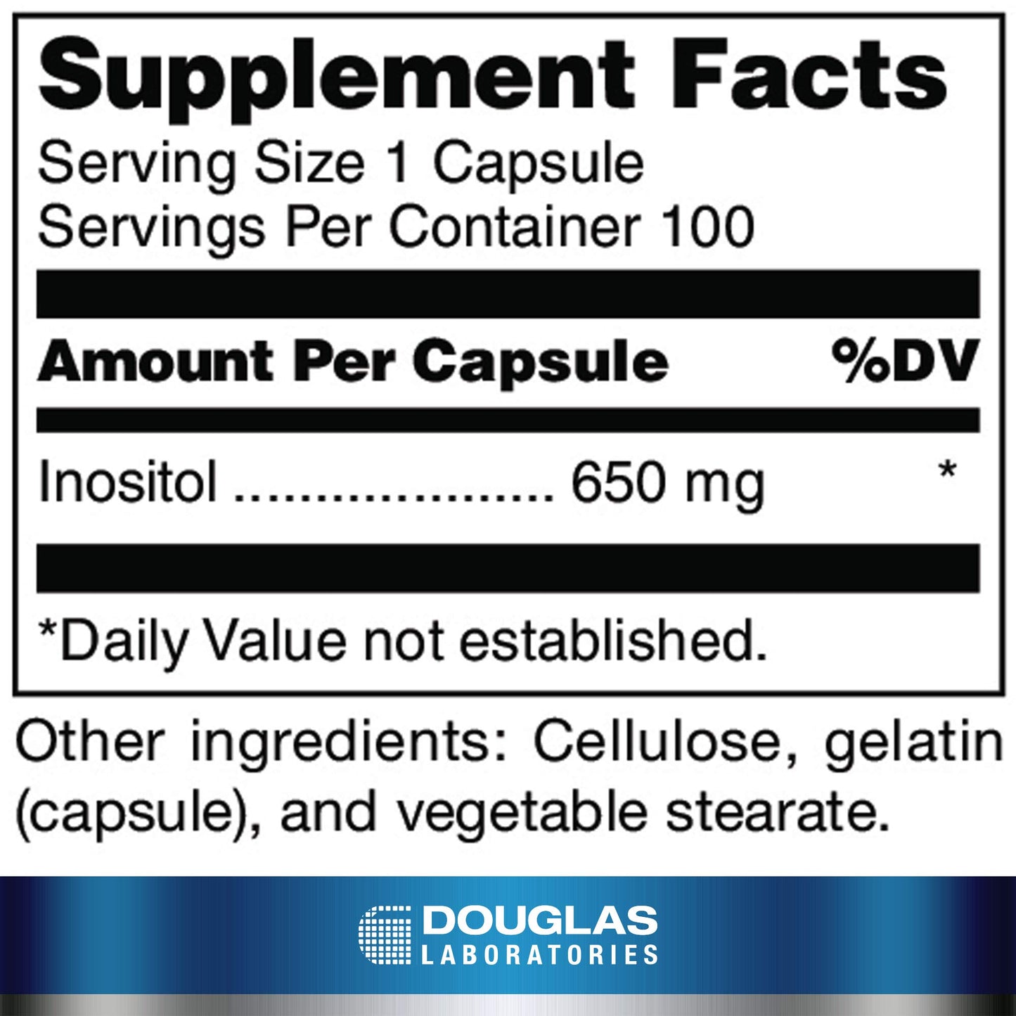 Douglas Laboratories Inositol 650 mg Capsule, 100 Capsules