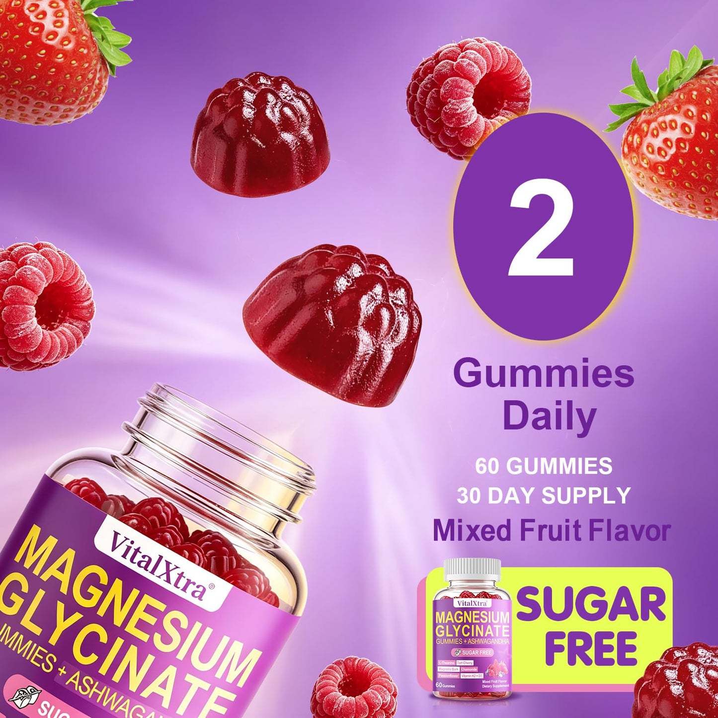 VitalXtra Sugar-Free Magnesium Glycinate Gummies 60 Count
