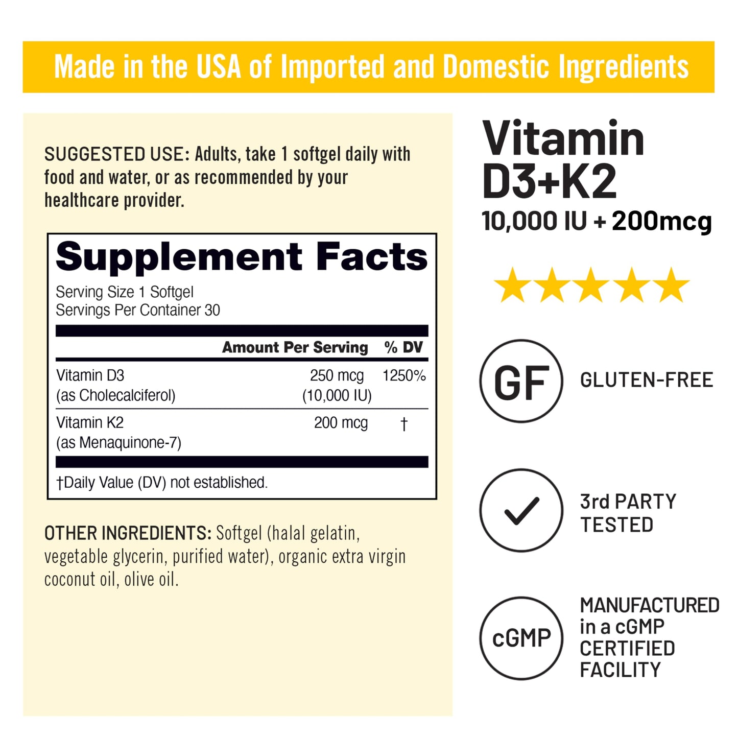 NatureWise Vitamin D3 10000IU + K2 MK-7 200mcg Softgels, 30 Count