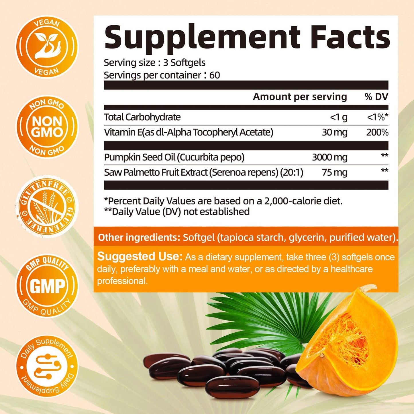 Femmetra Pumpkin Seed Oil Softgels With Saw Palmetto 180 Count
