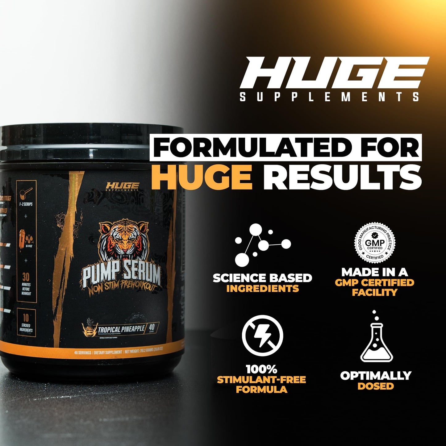 Huge Supplements Pump Serum Non Stim Pre-Workout Powder, 40 Servings