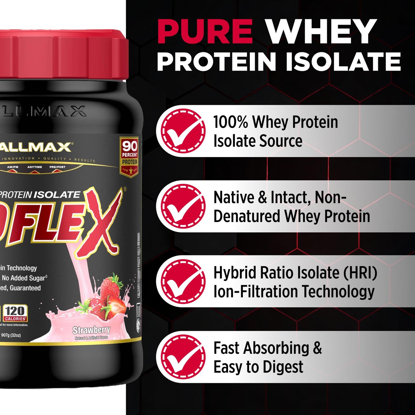 ALLMAX ISOFLEX Pure Whey Isolate Protein Powder, 2 lb, 32 Servings