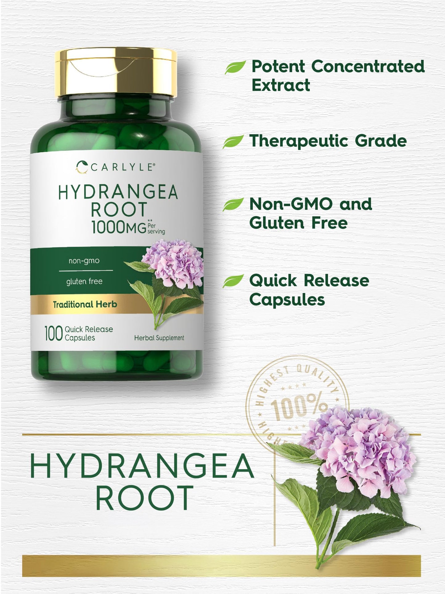 Carlyle Hydrangea Root Capsules 100 Count