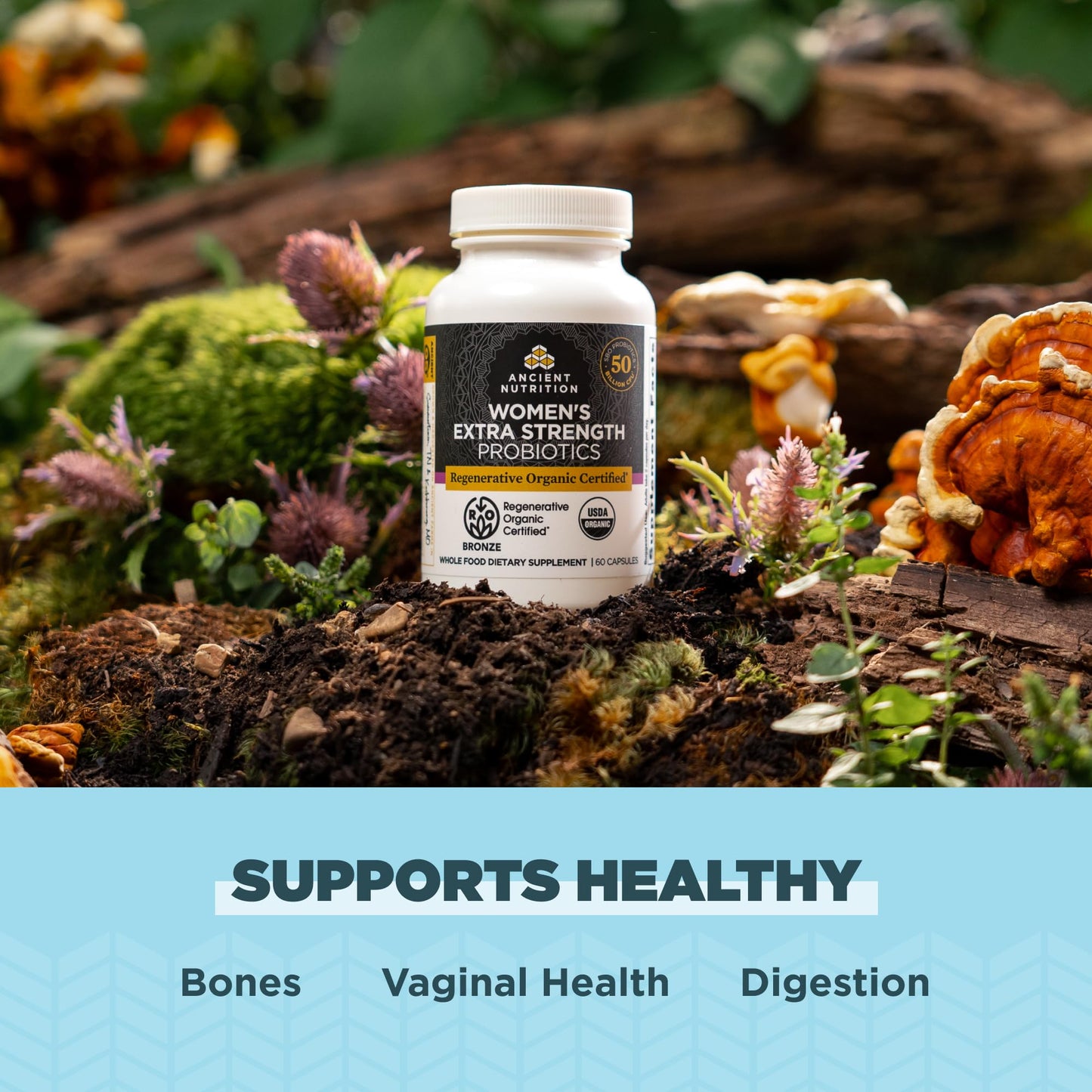 Ancient Nutrition Regenerative Organic Women's Extra Strength Probiotics Capsules 60 Count