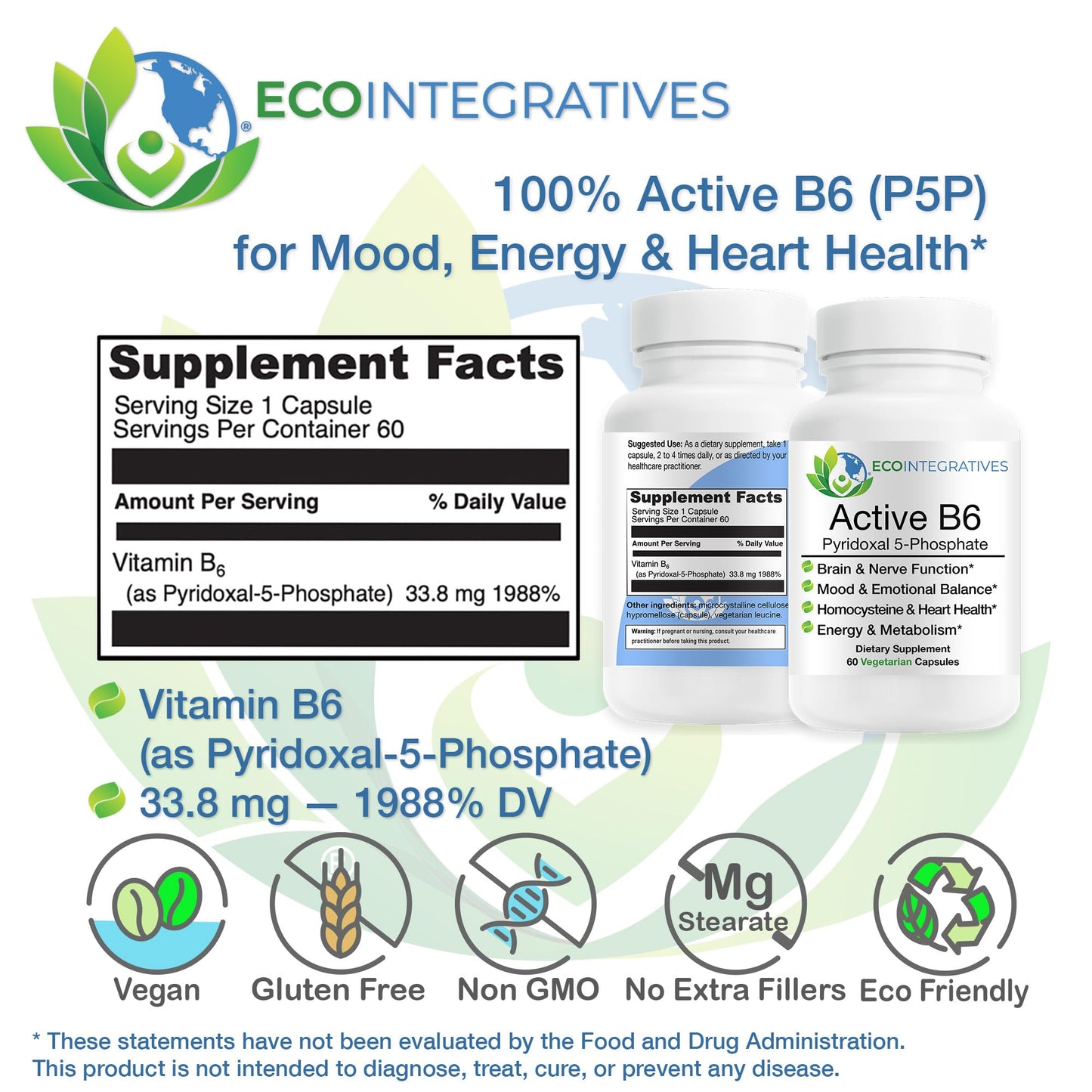 EcoIntegratives Active B6 Pyridoxal 5-Phosphate Capsule, 60 Count
