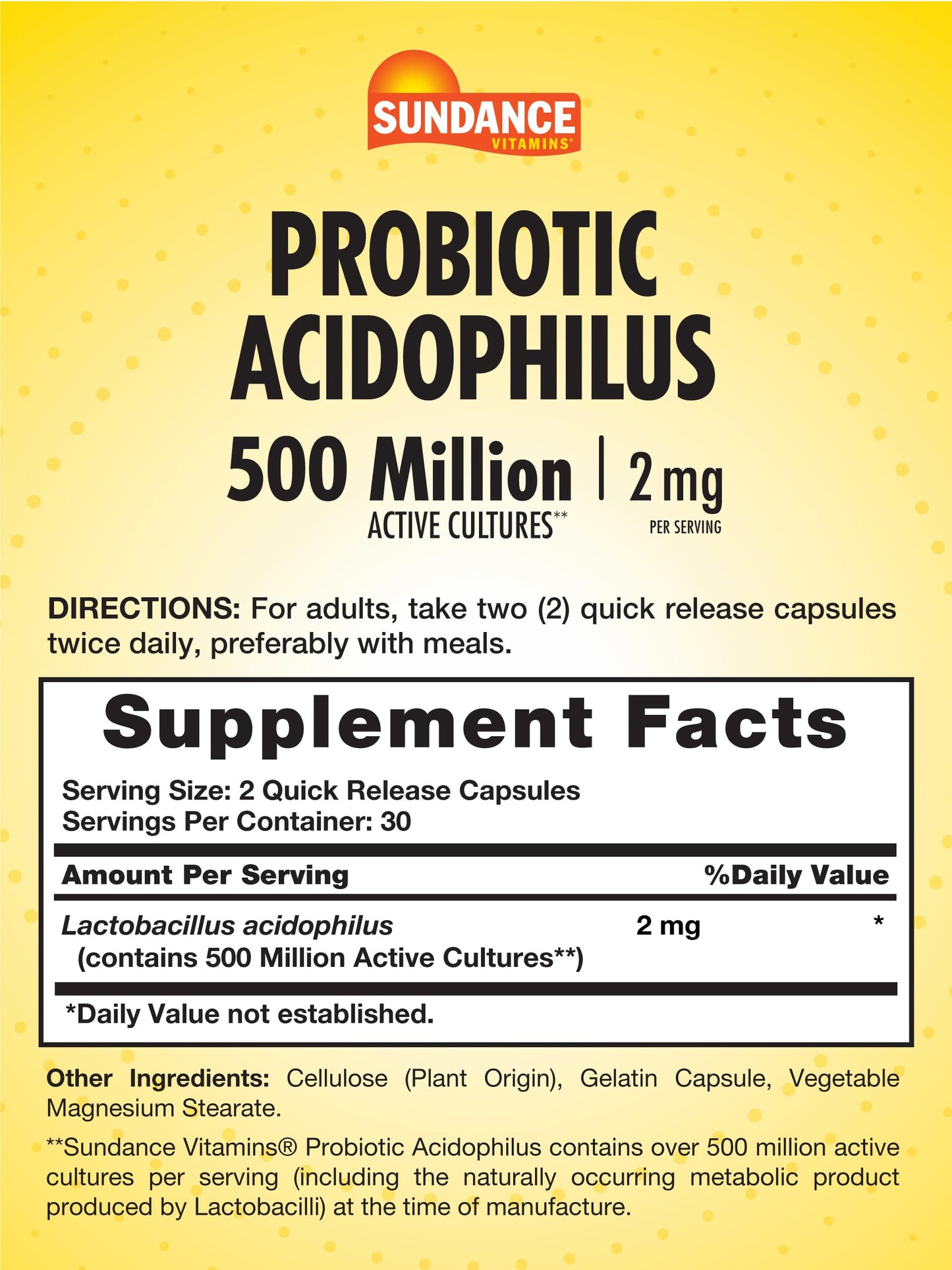 Sundance Probiotic Acidophilus Capsules 60 Count