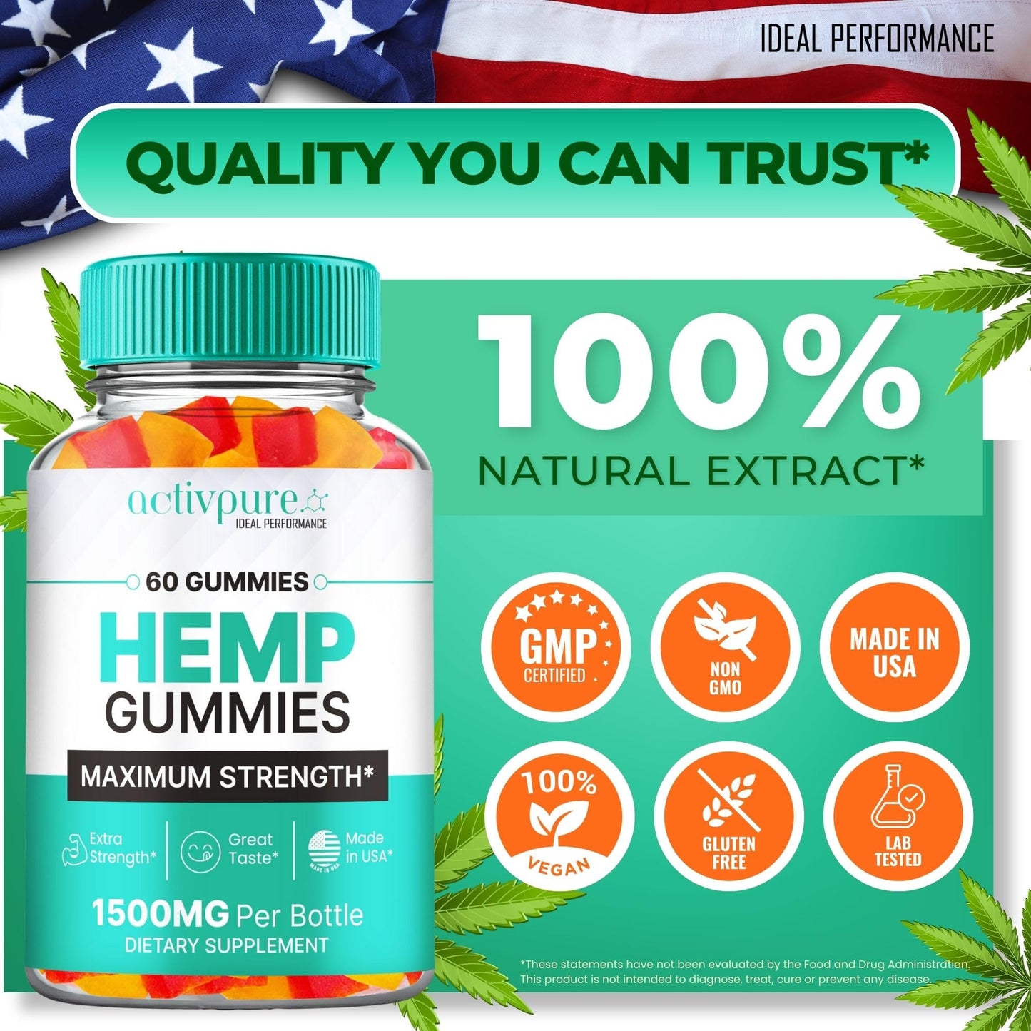 IDEAL PERFORMANCE Activ Pure Hemp Gummies 300 Gummies