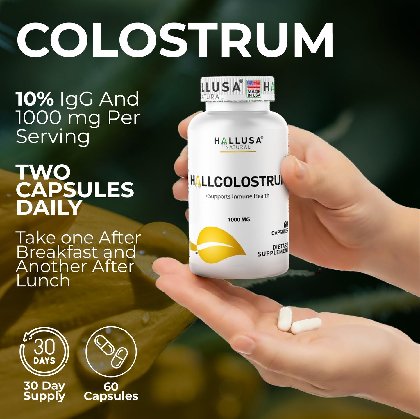 Hallusa Natural HallColostrum Colostrum Capsules 1000 mg, 60 Count