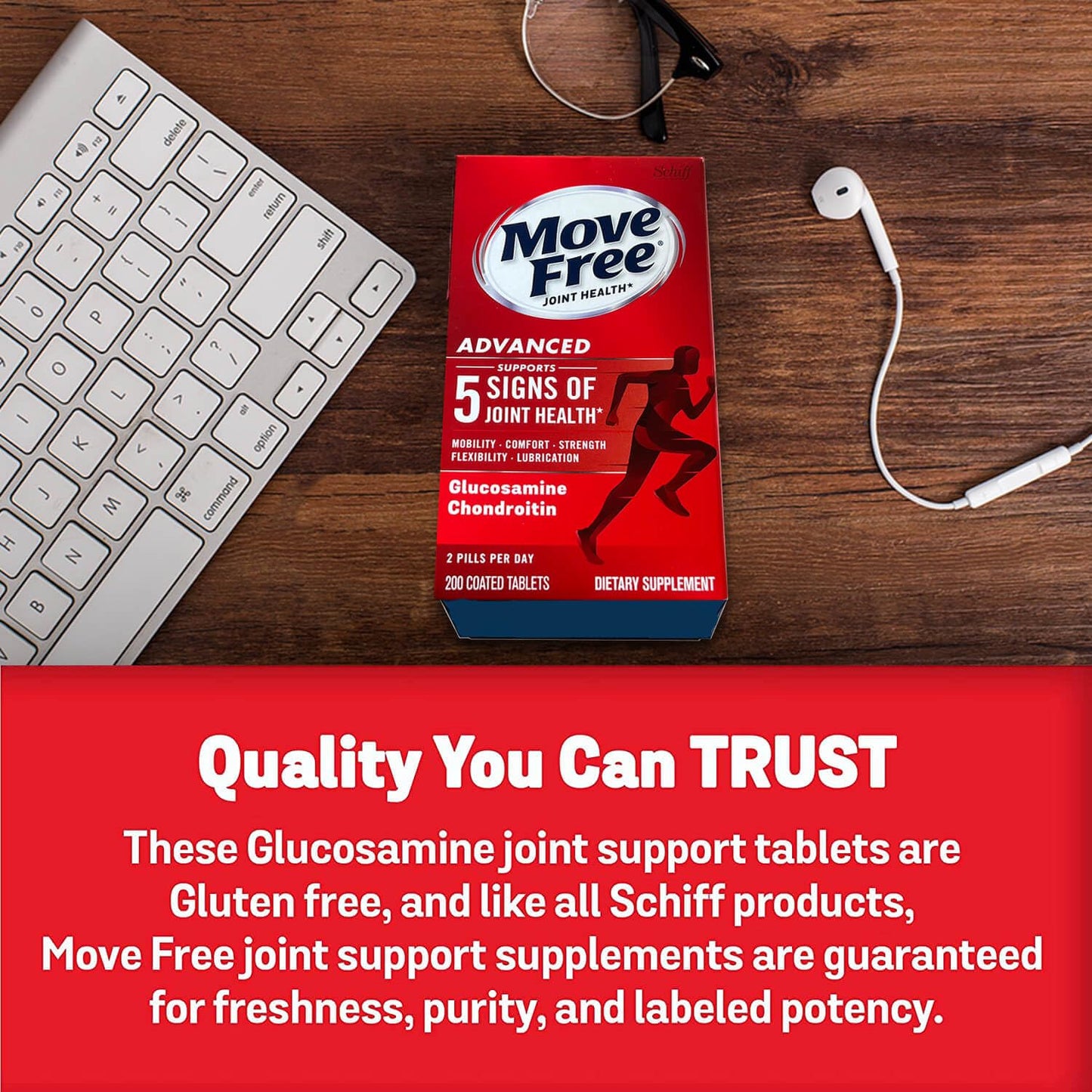 Neixuns Move Free Advanced Glucosamine Chondroitin + Calcium Fructoborate Joint Support Supplement, Tablet, 200 Tablets