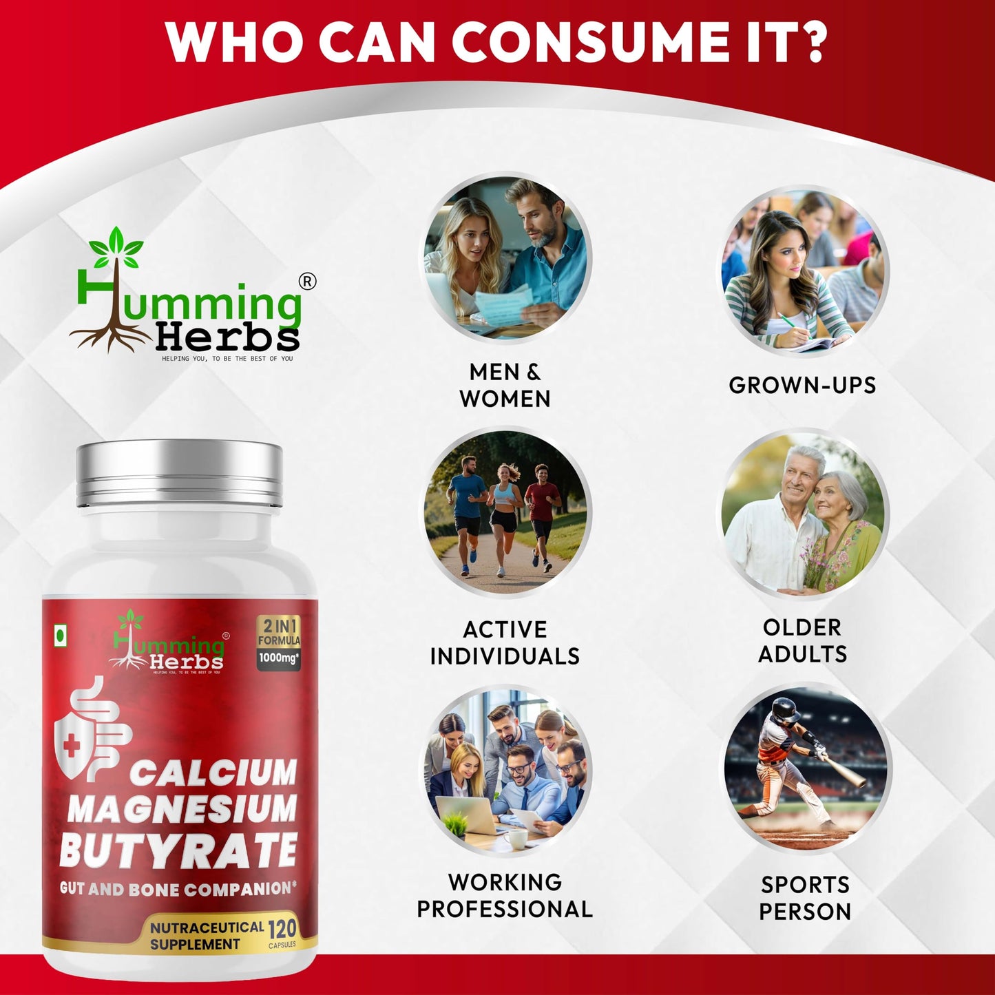 Humming Herbs Calcium Magnesium Butyrate Capsules 120 Capsules