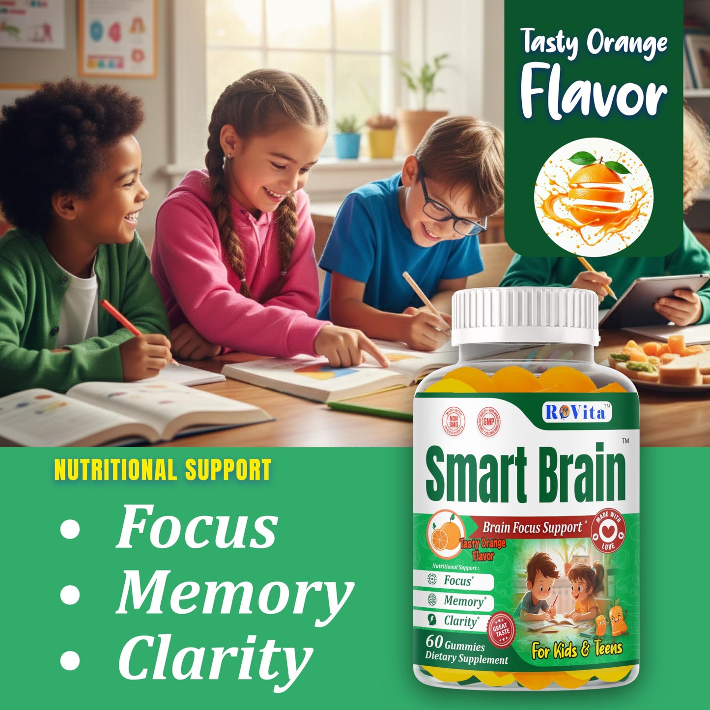 ROVita Smart Brain Kids Omega-3 DHA Gummies, 60 Gummies