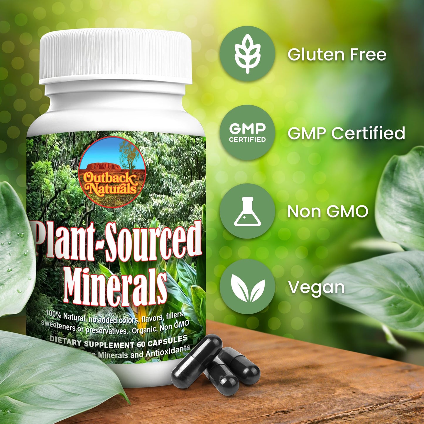 Outback Naturals Plant-Sourced Minerals, Organic Natural Trace Minerals and Antioxidants, 60 Capsules