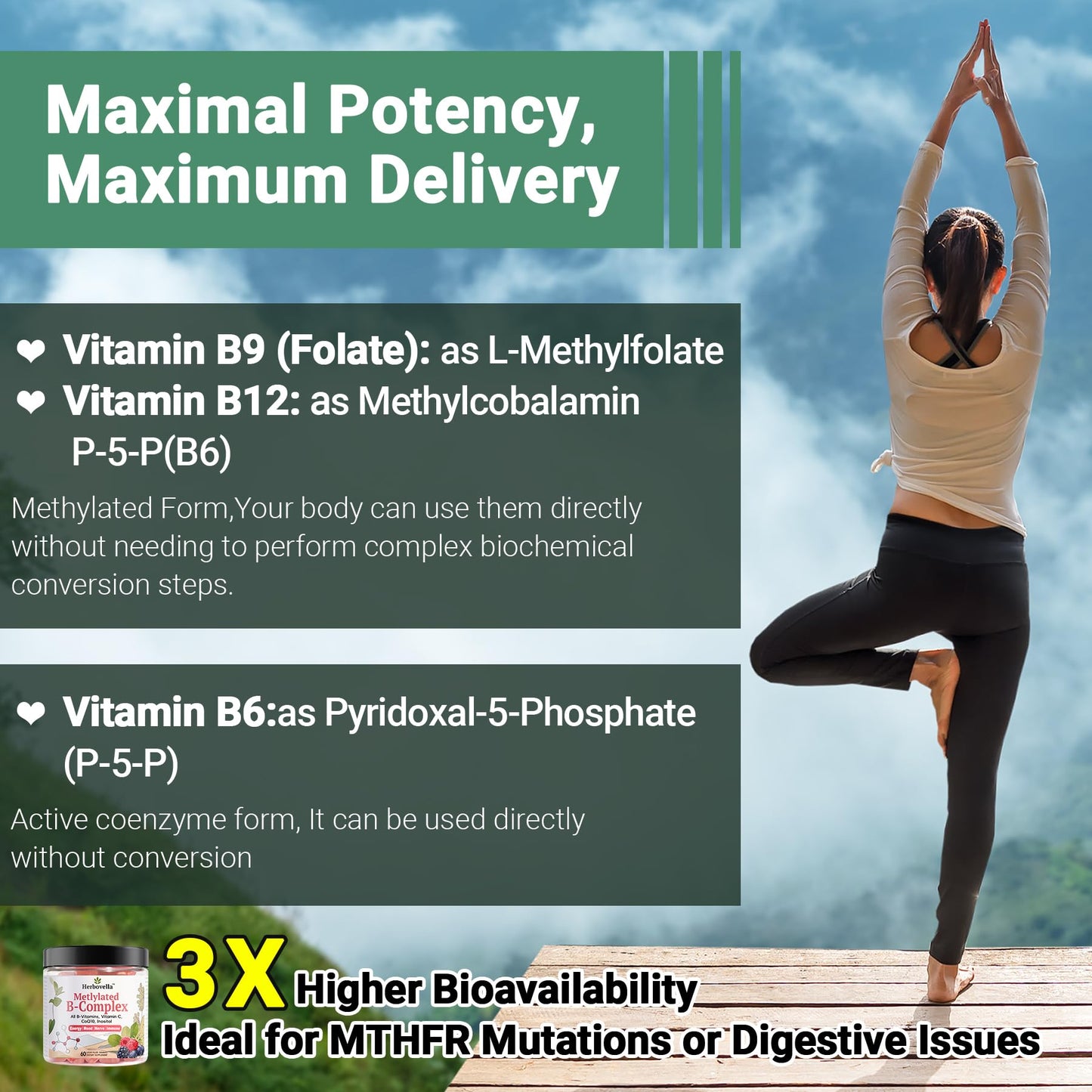 Herbovella Methylated Vitamin B Complex Gummies, 60 Count