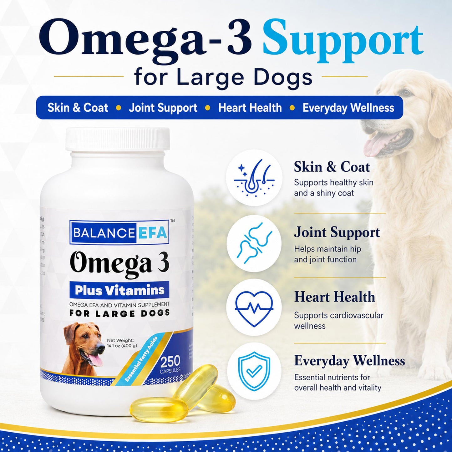 Mizner Bioscience BalanceEFA Omega-3 Fish Oil for Dogs, Skin & Coat, Capsule, 250 Count