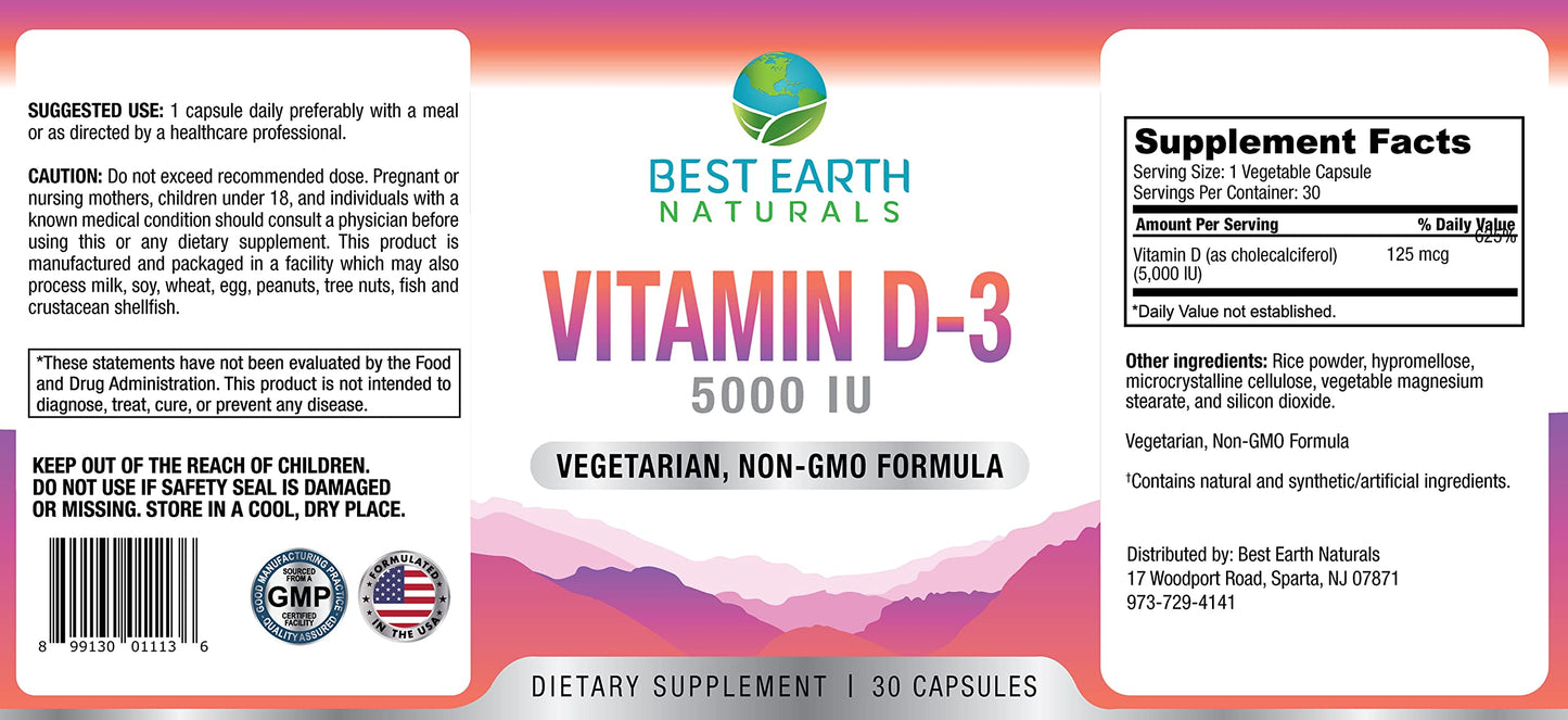 Best Earth Naturals Vitamin D-3 5000 IU Capsule, 30 Count
