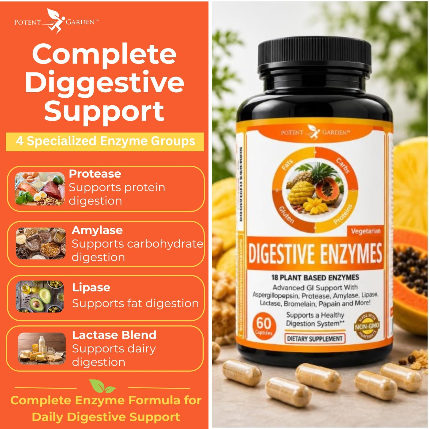 Potent Garden Digestive Enzymes, 60 Capsules