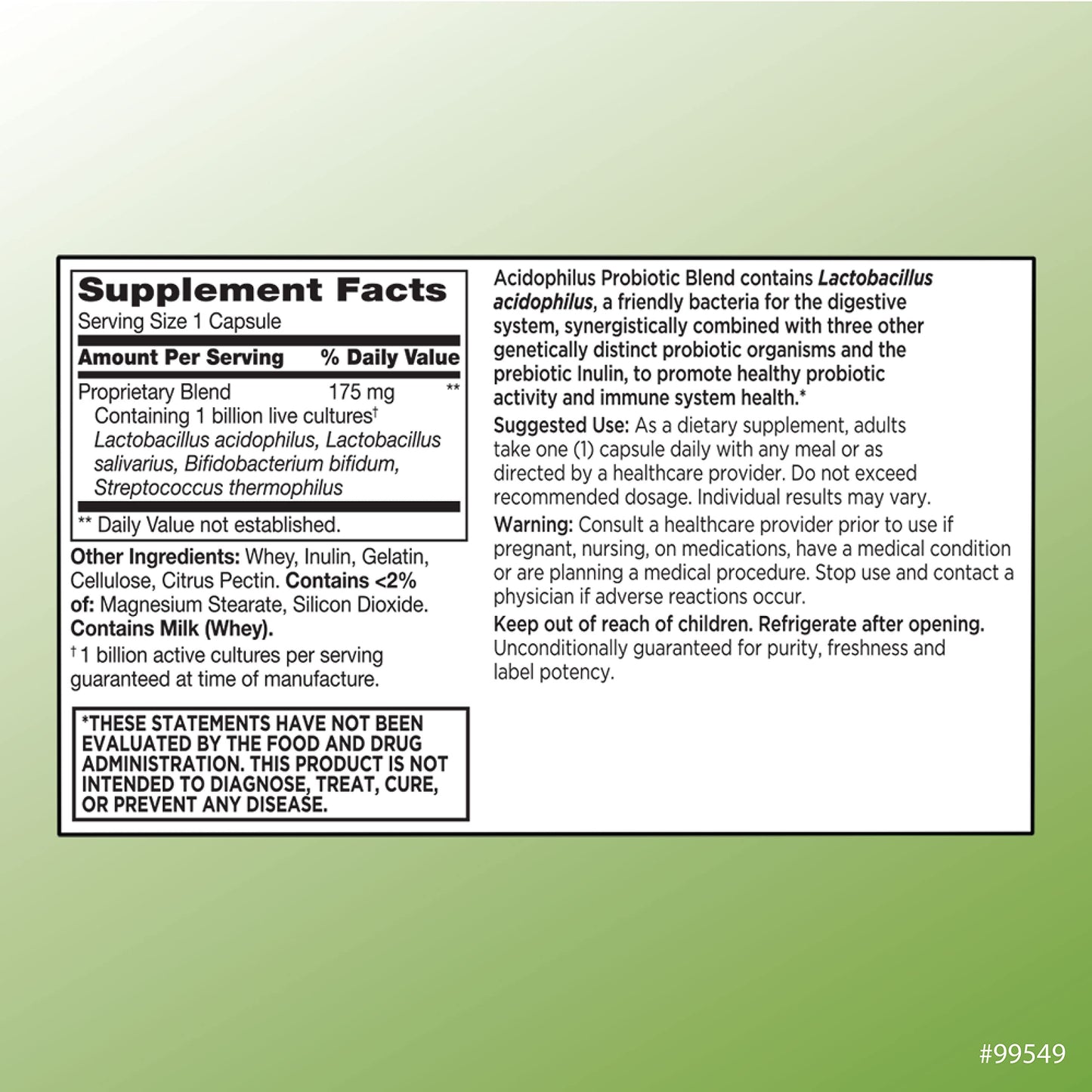 Quality Choice Digestive Support Acidophilus with Citrus Pectin 100 Capsules