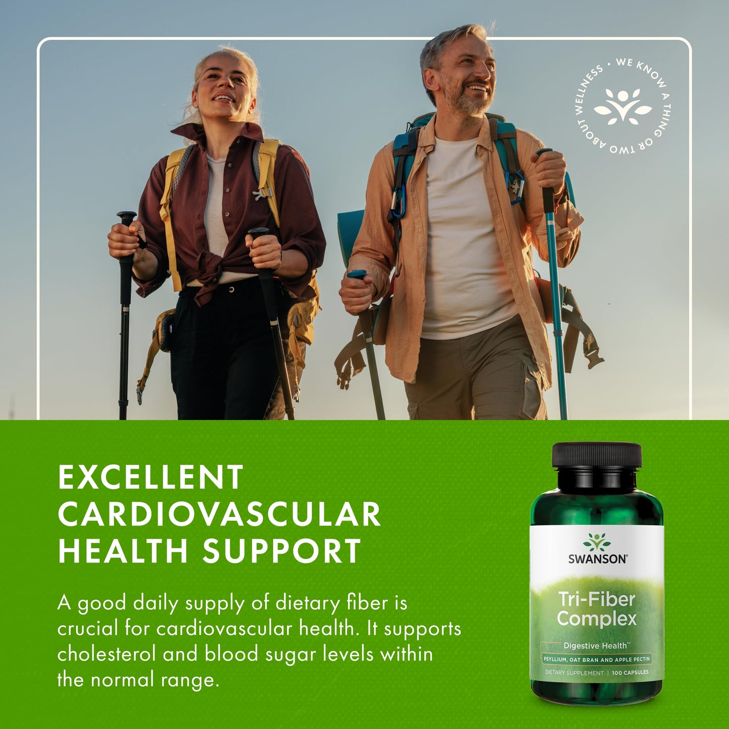 Swanson Tri-Fiber Complex Digestive Health Supplement Made with Psyllium, Oat Bran, and Apple Pectin Capsule, 100