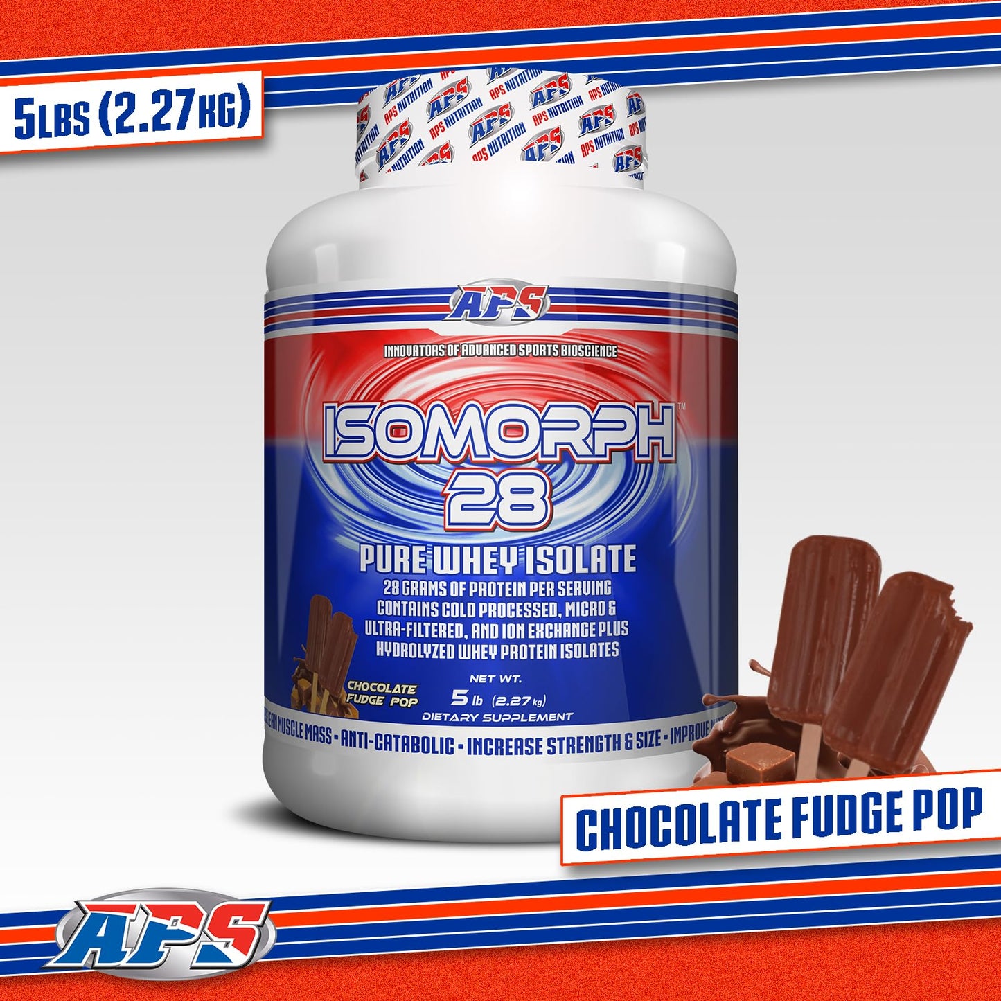 APS Nutrition Isomorph 28 Protein Powder, Pure Whey Isolate, 28g Protein, 5 Pound, Chocolate Fudge Pop, 80 Servings