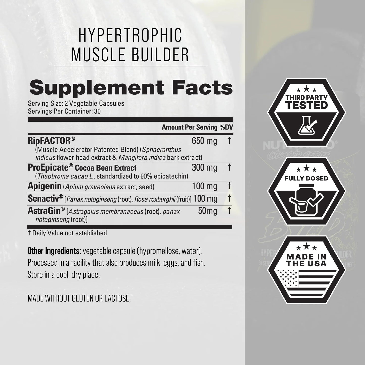 NutraBio Unbound BYLD - Natural Muscle Builder for Men, Support Muscle Growth, Recovery, and Strength, Capsules, 60 Count