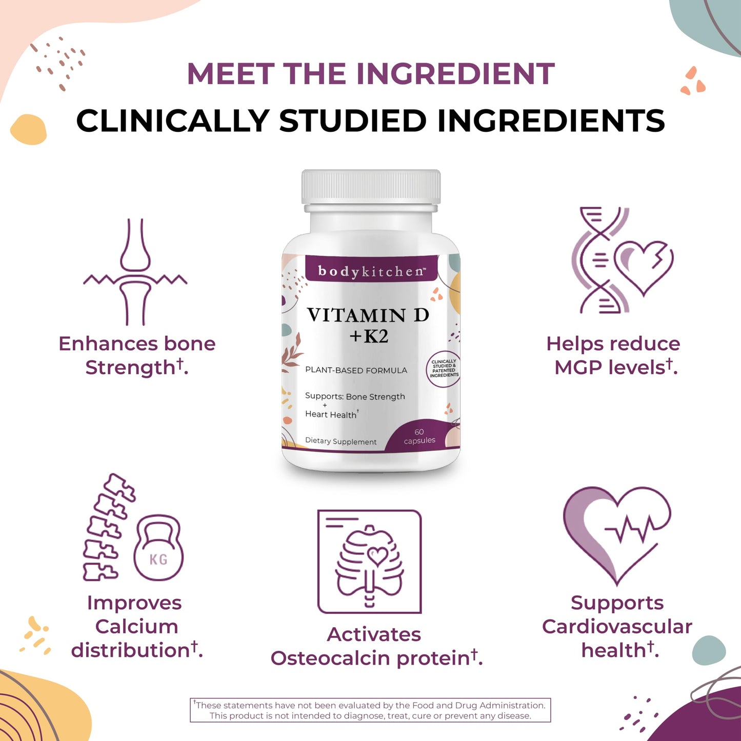 Body Kitchen Vegan Vitamin D3 + K2 MK7 5000 IU Supplement, 60 Capsules