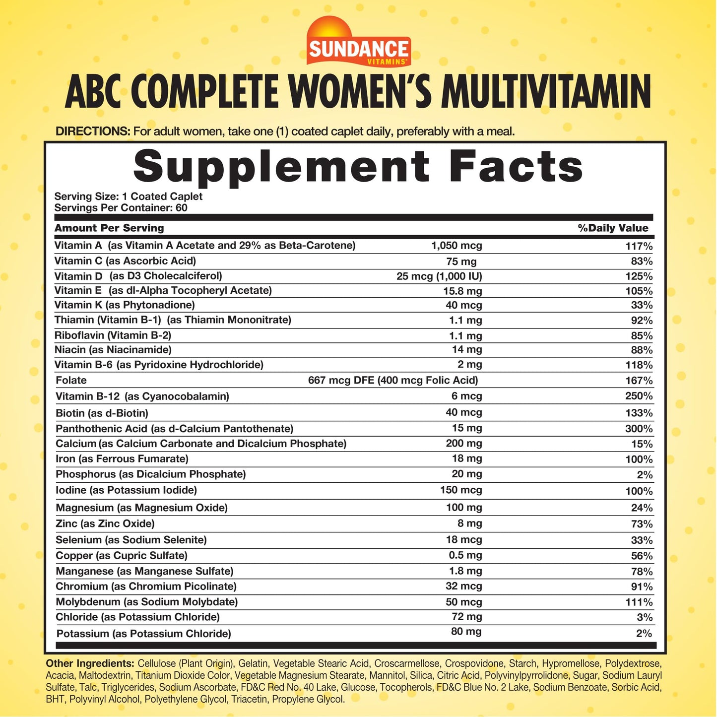 Sundance Women's ABC Complete Multivitamin & Mineral Formula Caplets 60 Count