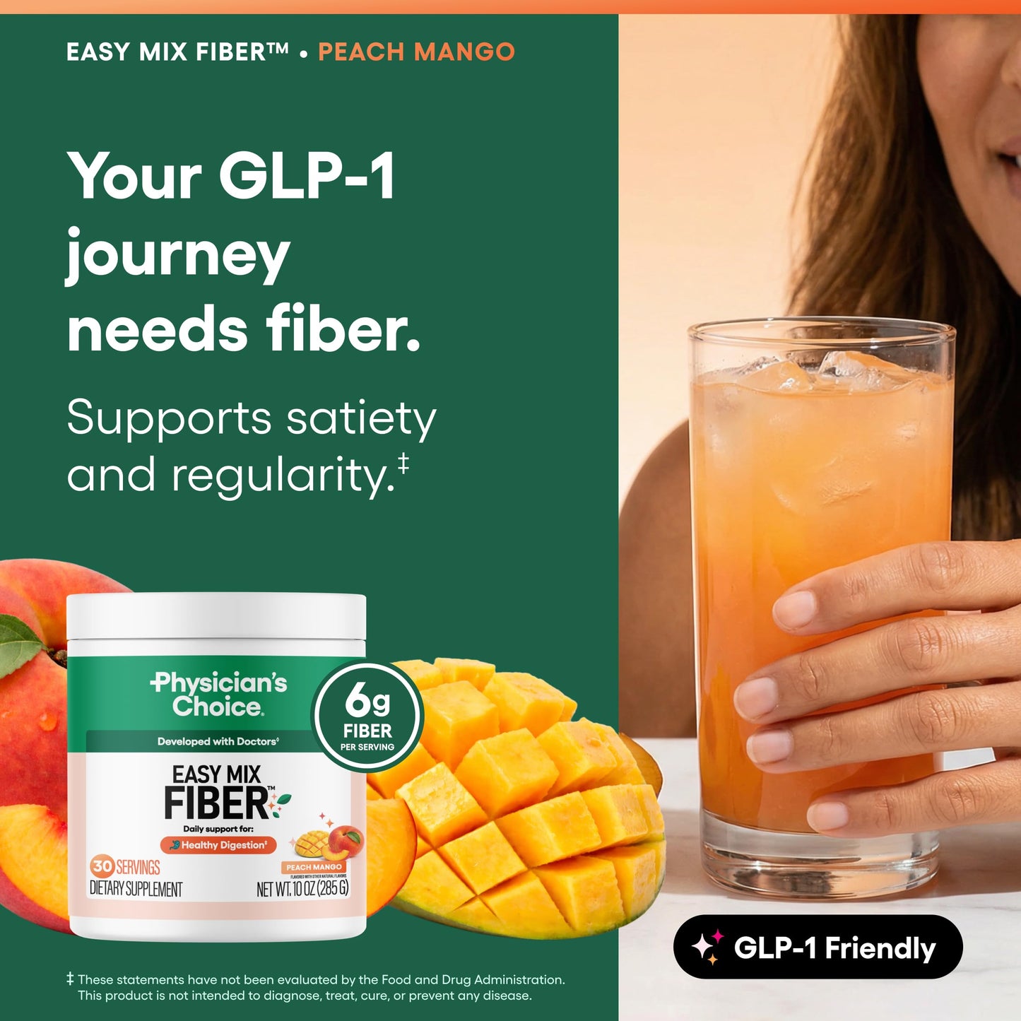 Physician's CHOICE Easy Mix Fiber for GLP-1 Support Powder, 10 oz